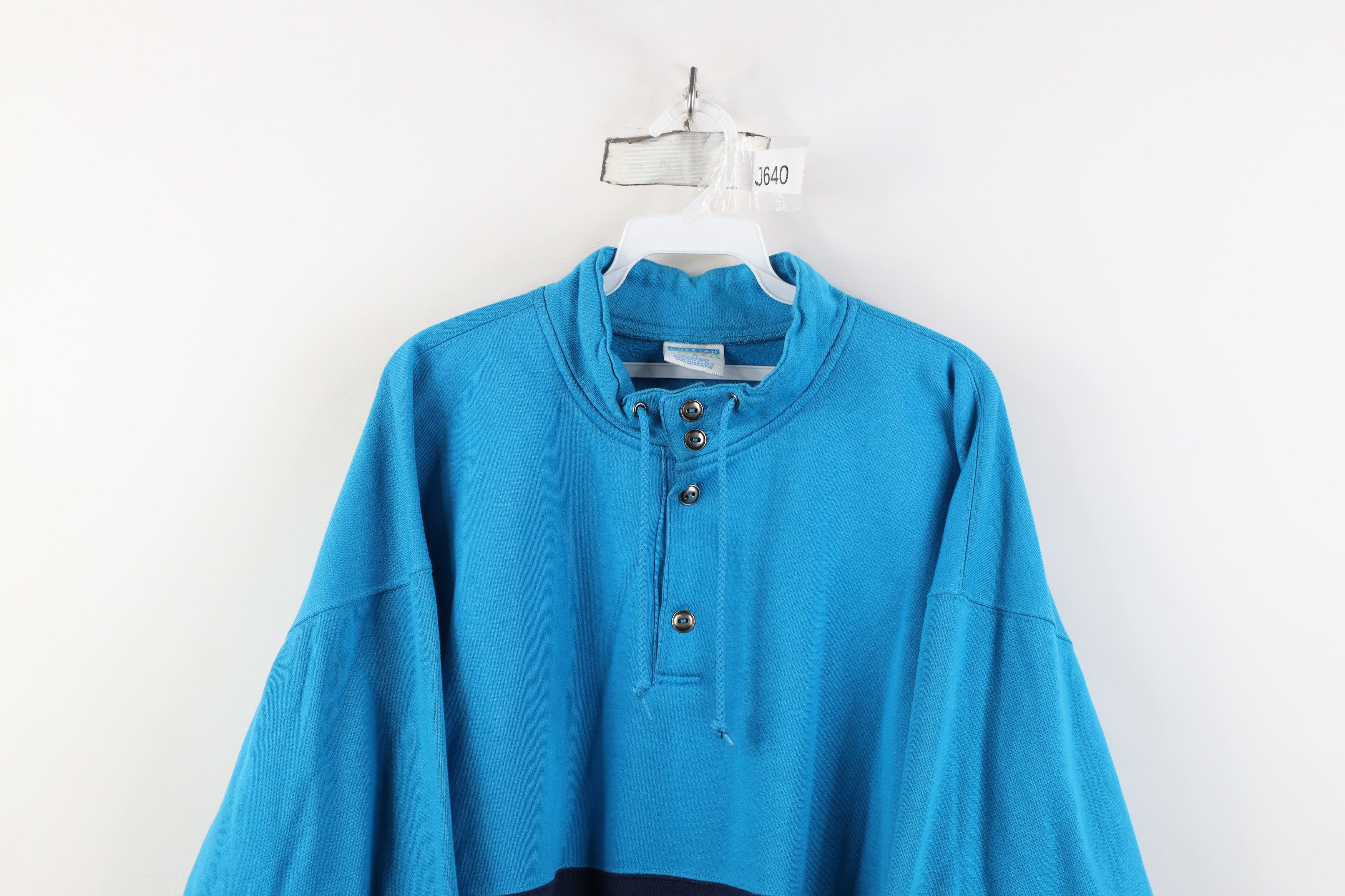 Vintage Vintage 90s Streetwear Block Baggy Henley Sweatshirt Blue Size US XL / EU 56 / 4 - 2 Thumbnail