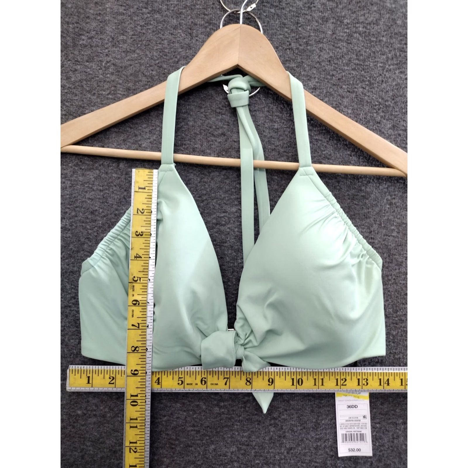 Vintage Shade & Shore Bikini Top Shrug? Front Tie Spaghetti Padded Green 36DD Women Beach Solid Nylon Polyester Spandex DD Size XS / US 0-2 / IT 36-38 - 4 Thumbnail