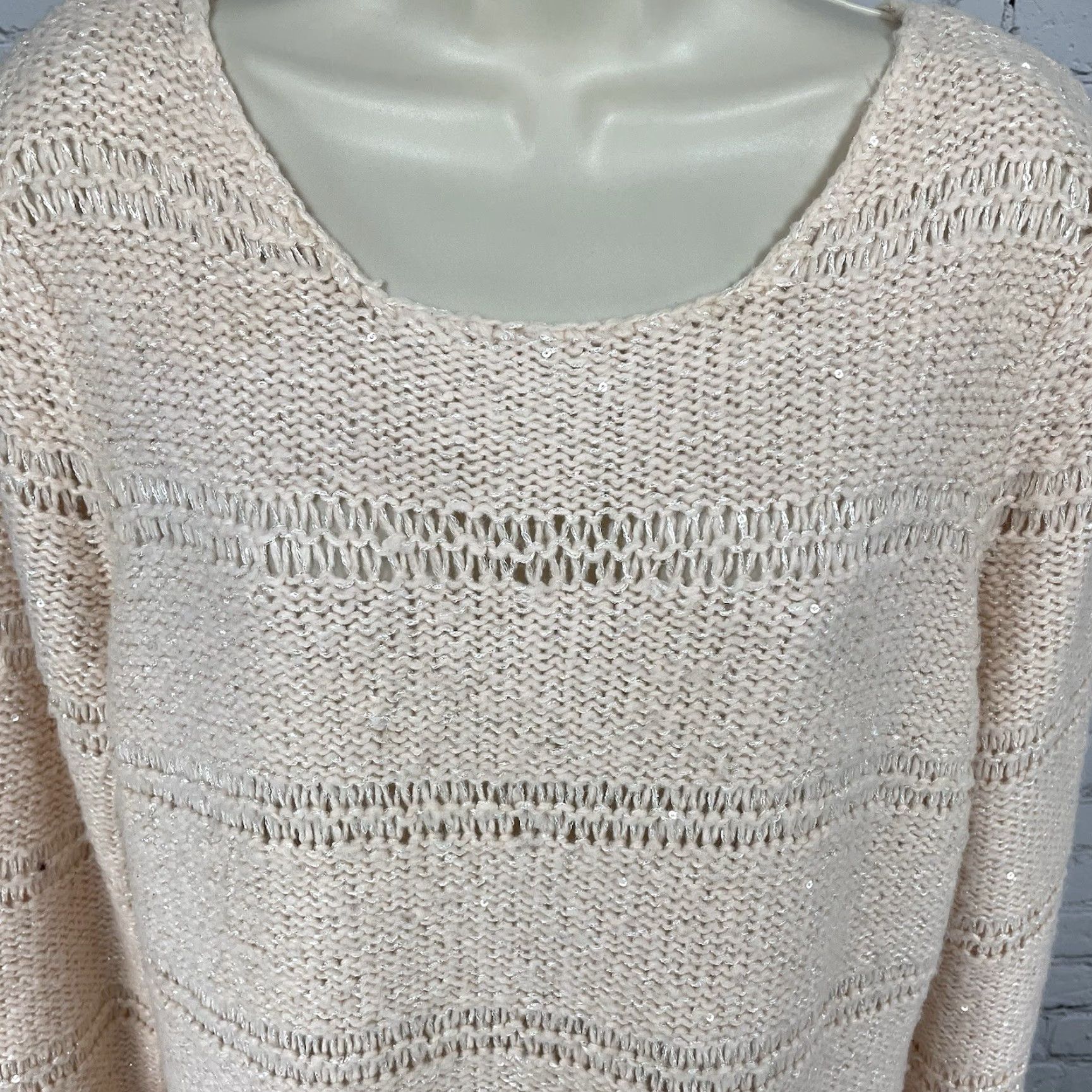 Vintage Chico’s Pink Metallic Sequin Sparkle Chunky Knit Pullover Sweater Size 2 US 12 Size XS / US 0-2 / IT 36-38 - 6 Thumbnail