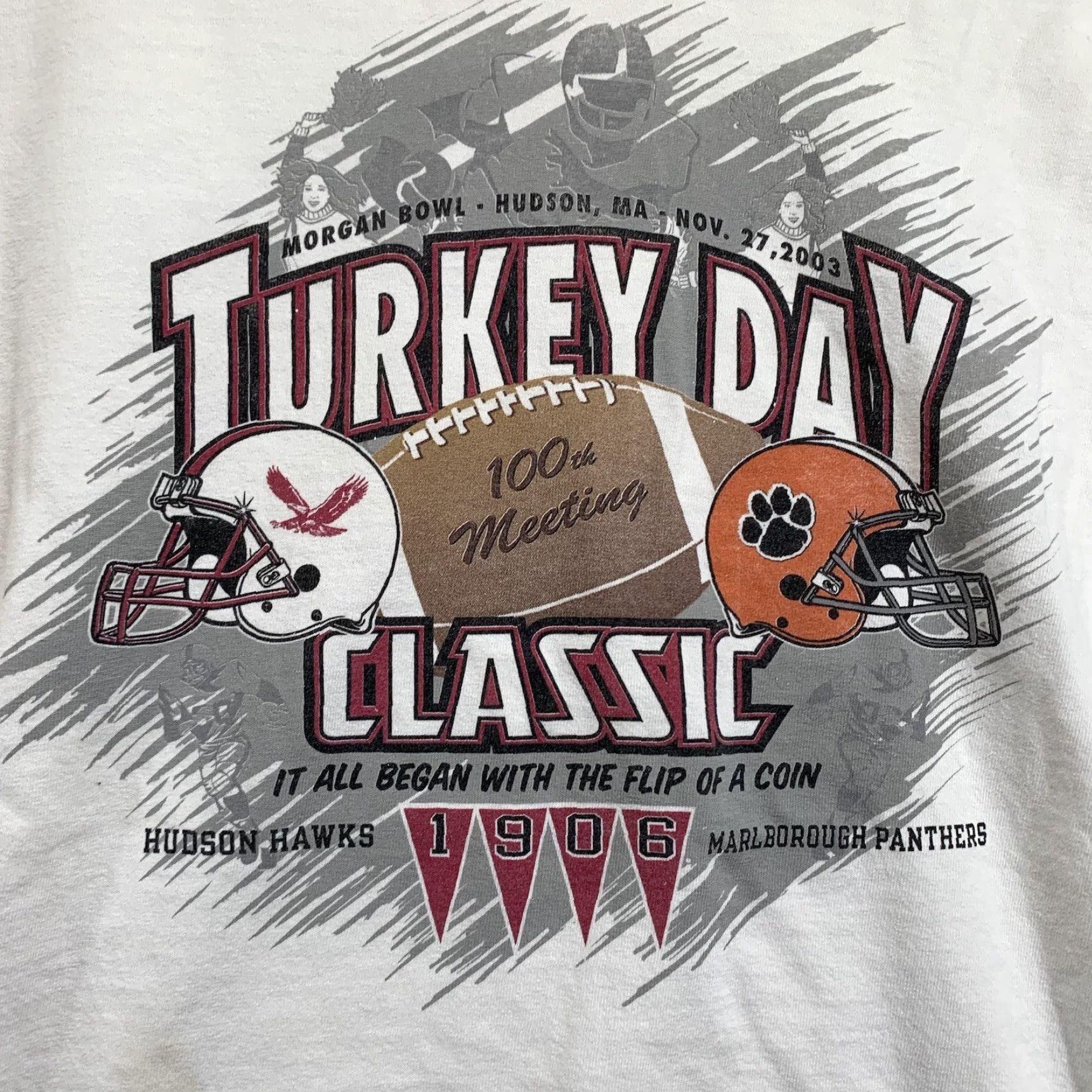 Anvil VINTAGE Anvil Football T-Shirt Unisex Adults Small White Jersey 2003 Turkey Day Classic Morgan Bow Hudson Hawks Marlborough Panthers Size US 29 - 2 Thumbnail