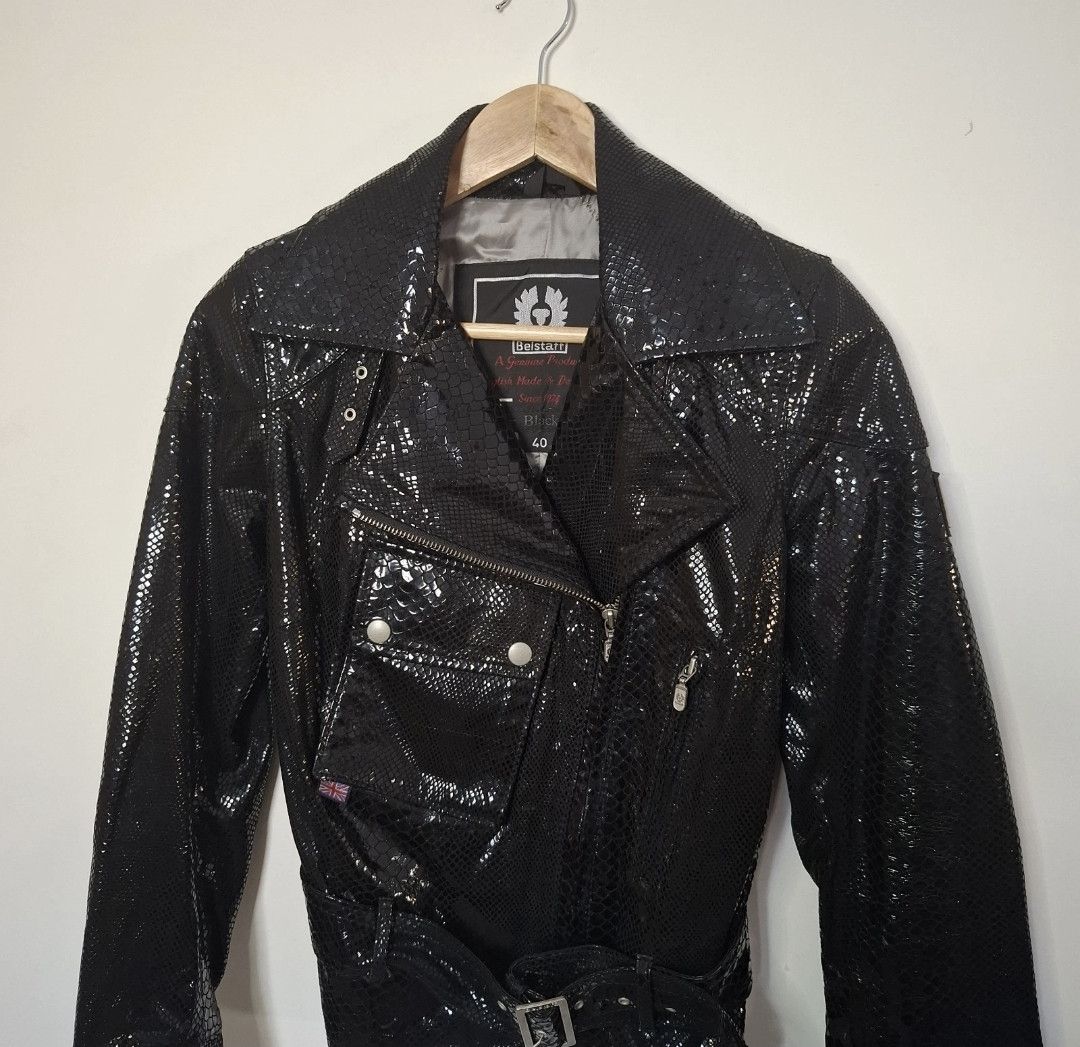 Belstaff BELSTAFF Black Leather Snakeskin Belted Biker Jacket Size Size S / US 4 / IT 40 - 3 Thumbnail