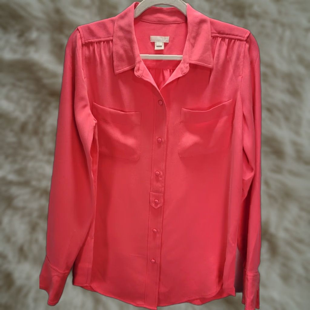 J.Crew J.CREW Blouse Silk Pink 100% Silk Long Sleeve Sz 6 Collared Button Front Womens Size M / US 6-8 / IT 42-44 - 1 Thumbnail