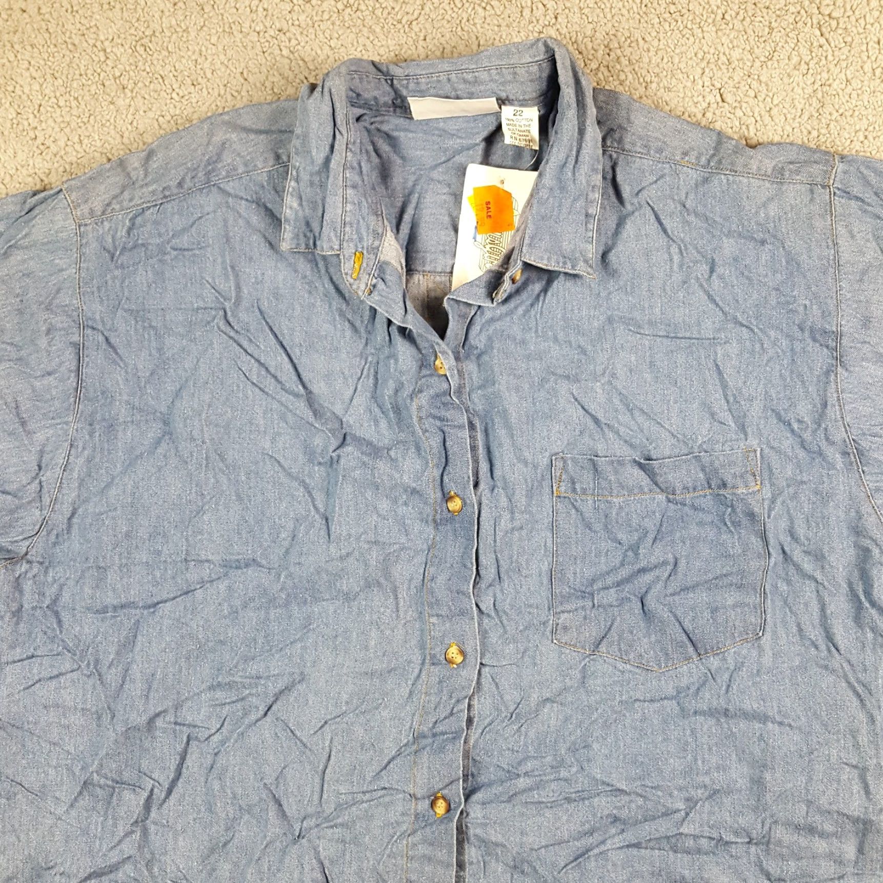 Denime VINTAGE 90s Y2K Denim Shirt Women's Size 22 Casual Short Sleeve Punk Biker Collared Button-Up Size 3XL / US 20-22 - 2 Thumbnail