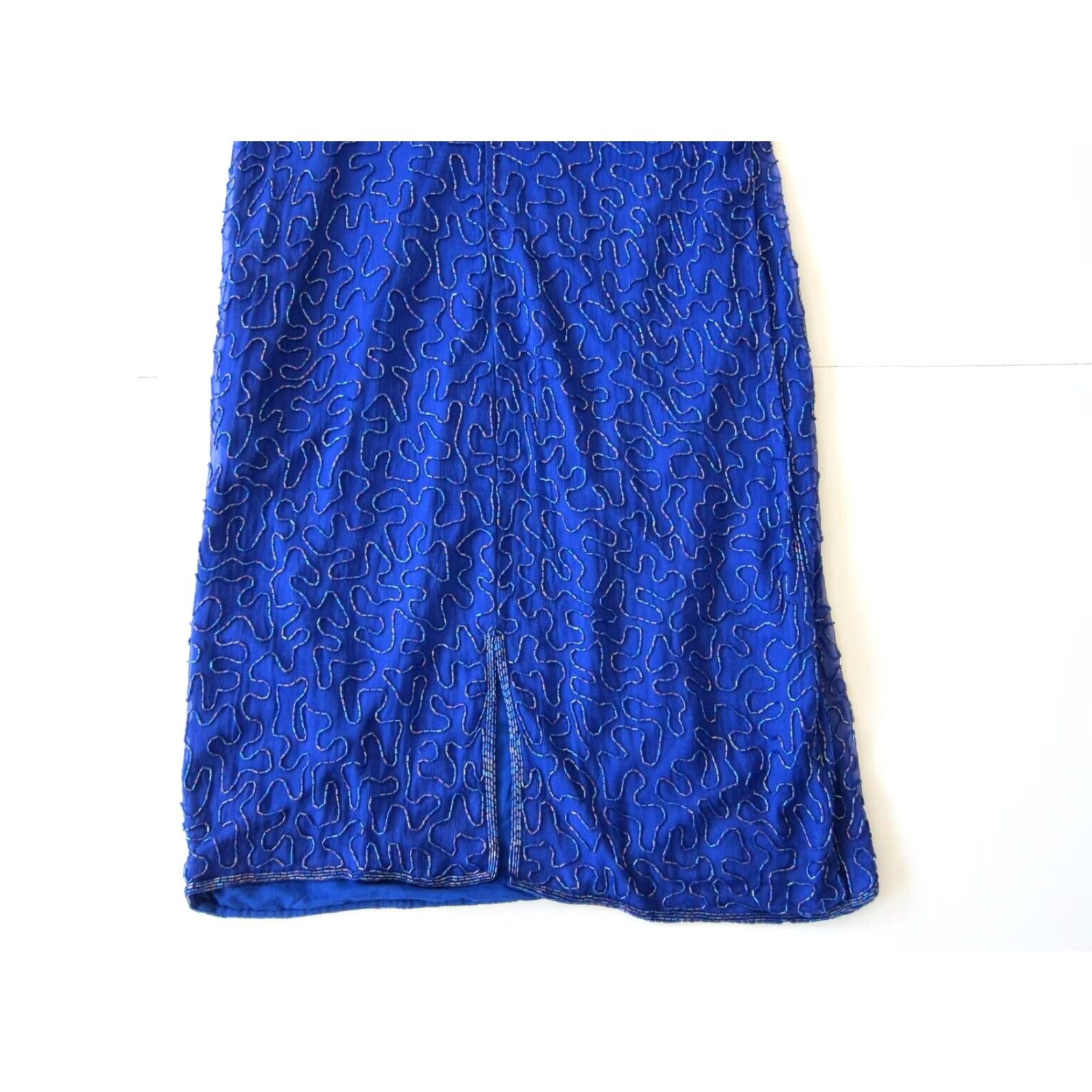 Vintage VINTAGE Laurence Kazar 100% Silk Blue Silver Beaded Sequin Short Sleeve Tunic Dress 1X Size 40" / US 18 - 7 Thumbnail