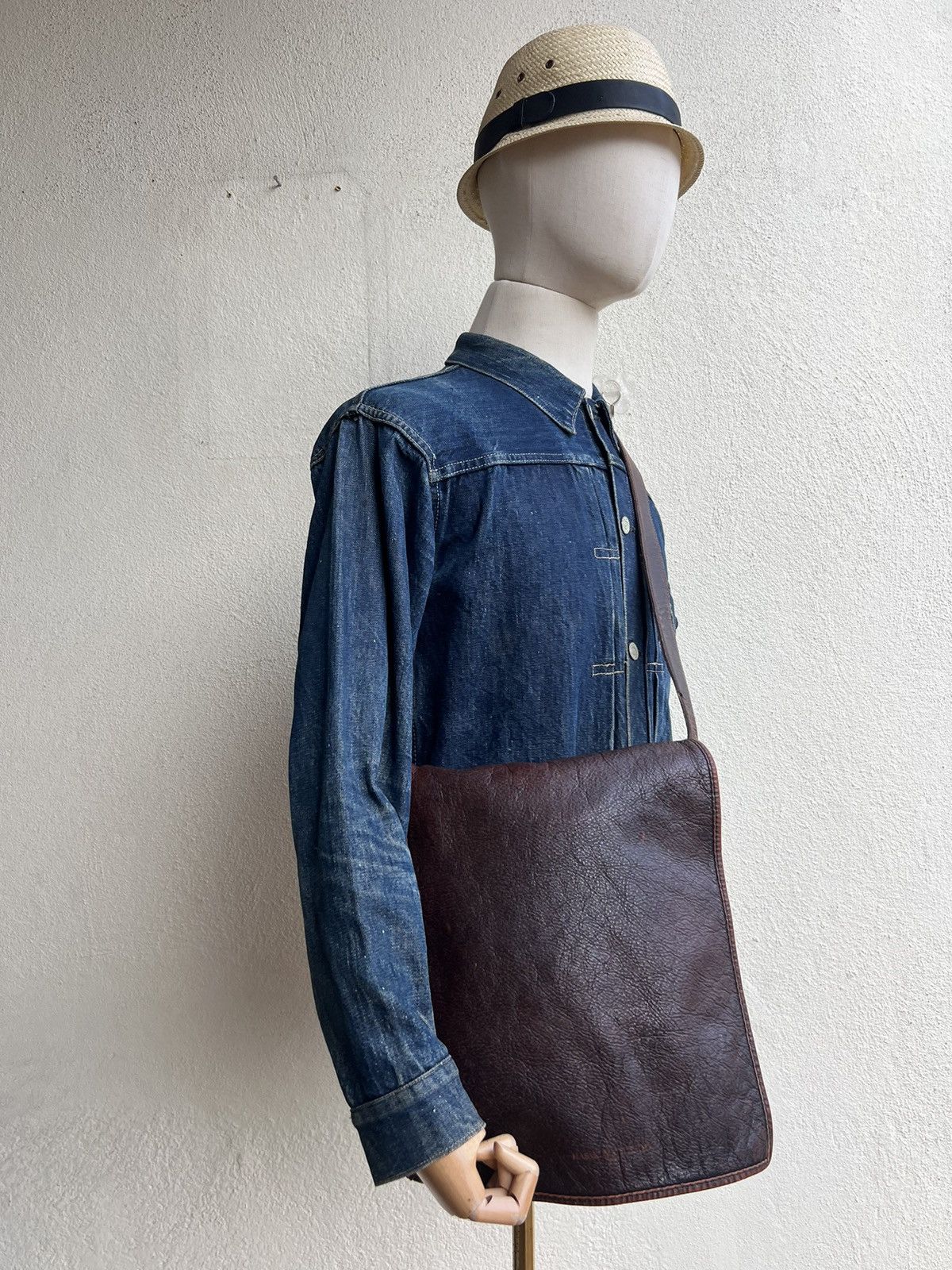 Leather VTG Masaki matsushima Paris Rips Distress Patina Leather Bag Size ONE SIZE - 4 Thumbnail