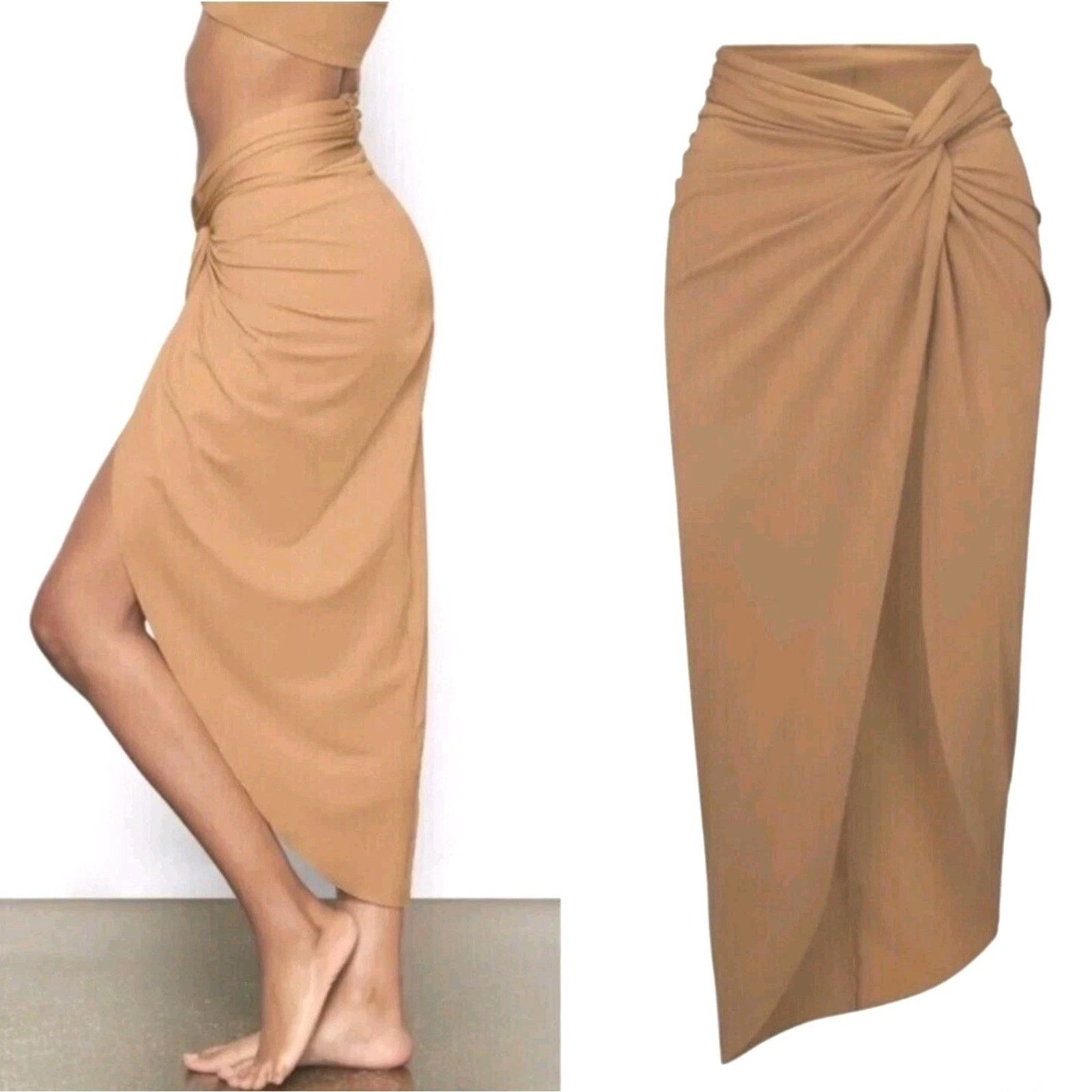 SKIMS Skims Signature Recycled Gathered Sarong Skirt In Ochre 4X Size ONE SIZE - 3 Thumbnail