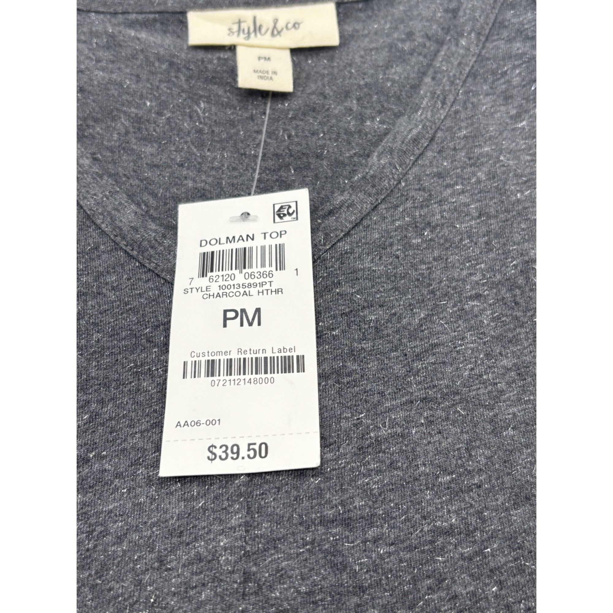 Style & Co Style & Co Petite Heathered Dolman Top, Charcoal Heather, PM Size ONE SIZE - 8 Thumbnail