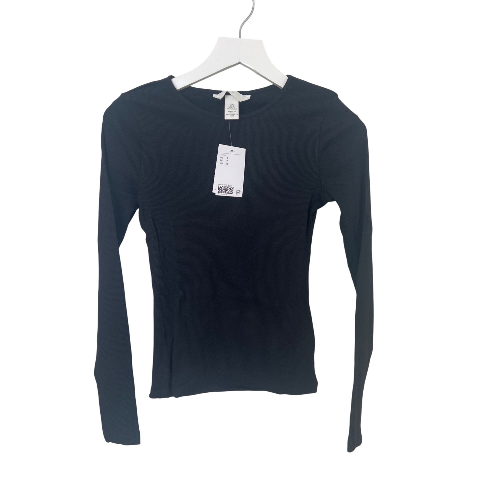 H&M H&M Black Ribbed Long-Sleeve Jersey Top Size S / US 4 / IT 40 - 2 Thumbnail