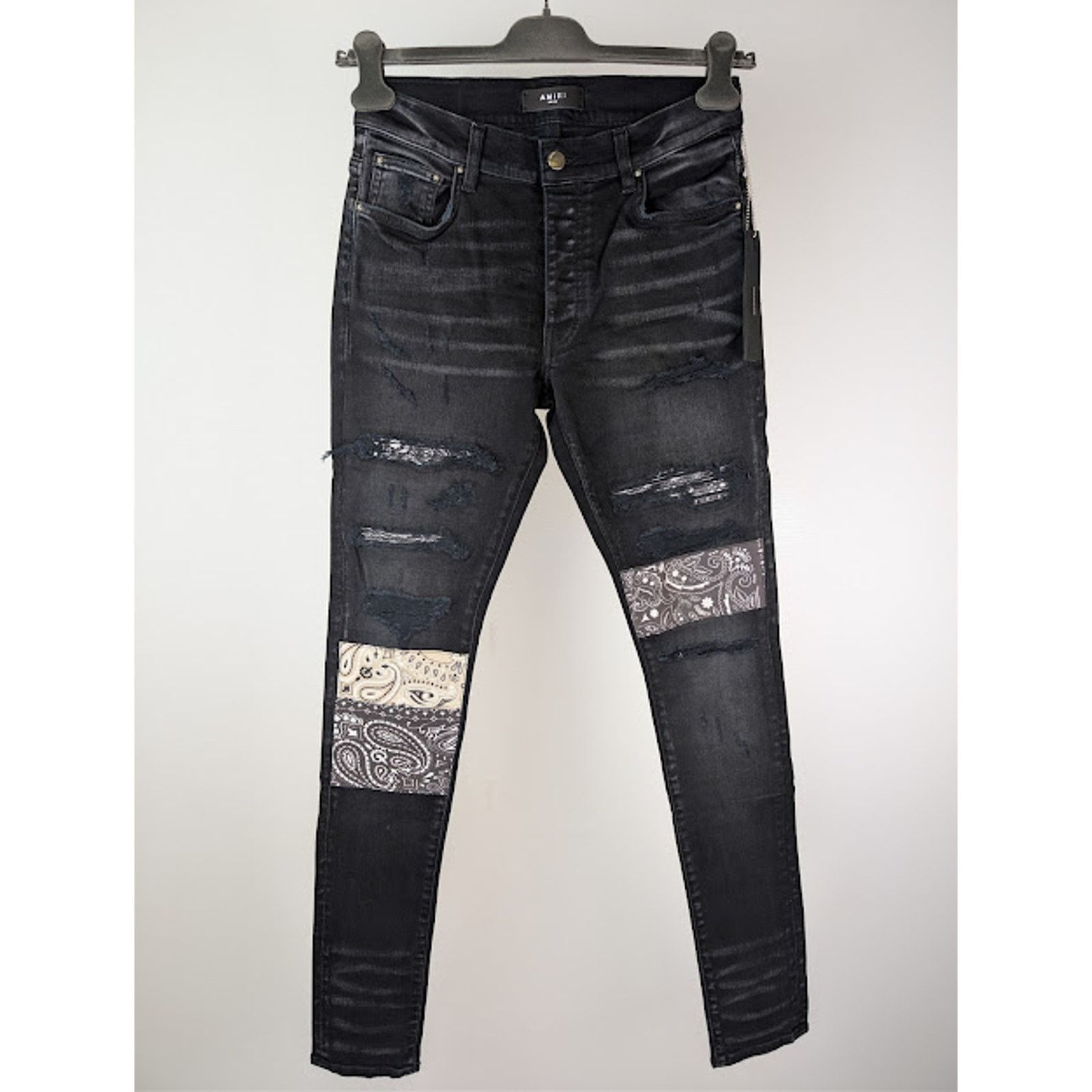 Amiri o1rshd1 Vintage Bandana Artpatch Skinny Denim Jeans Black Size US 36 / EU 52 - 2 Thumbnail