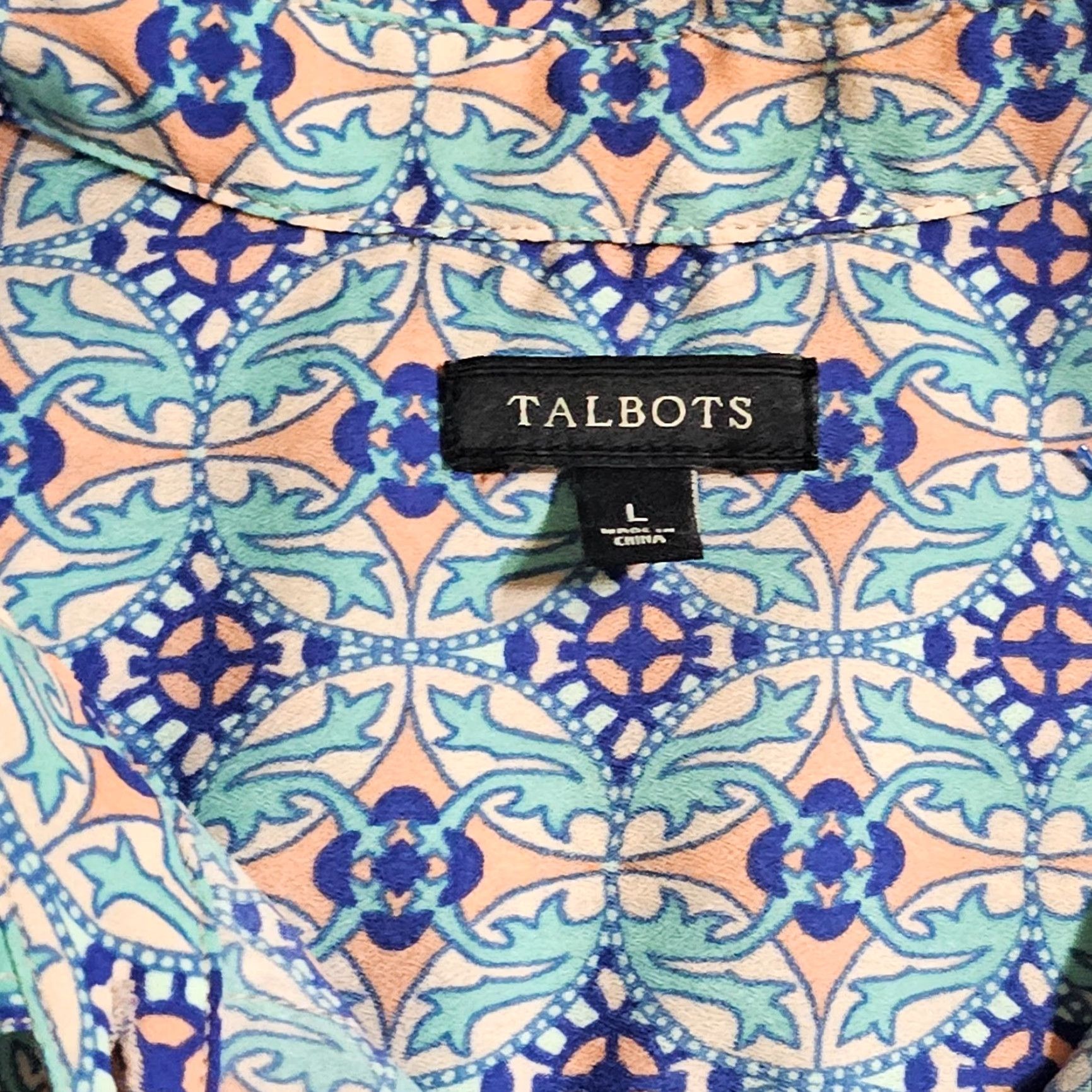 Talbots Talbots Top Shirt Womens Large Blue Geometric Long Sleeve Button Casual Career Size L / US 10 / IT 46 - 3 Thumbnail