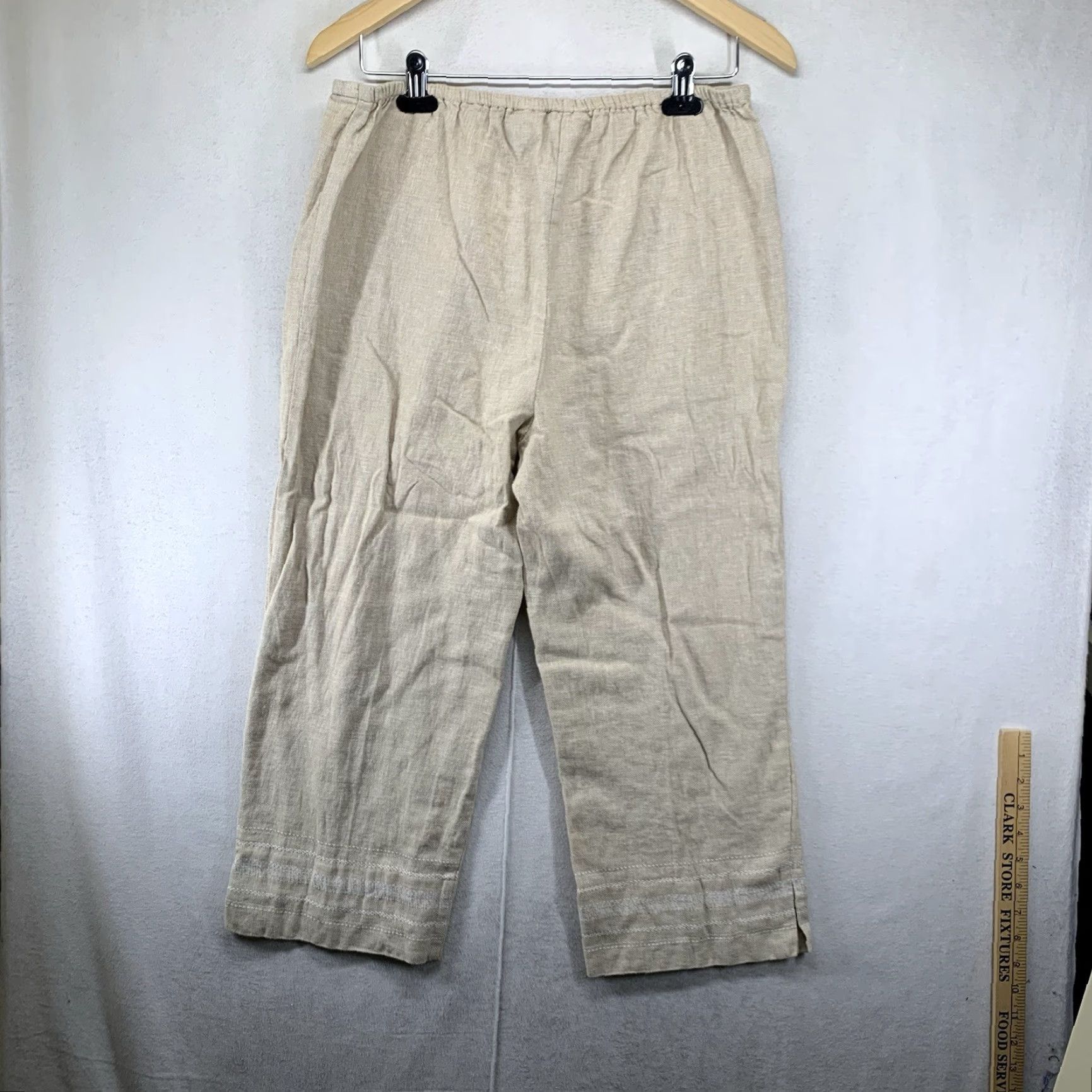 Vintage Vintage Women's Linen Cotton Blend Crop Pants PXL High-Waist Elastic Beige Summer Spring Casual Size 40" / US 18 - 2 Thumbnail
