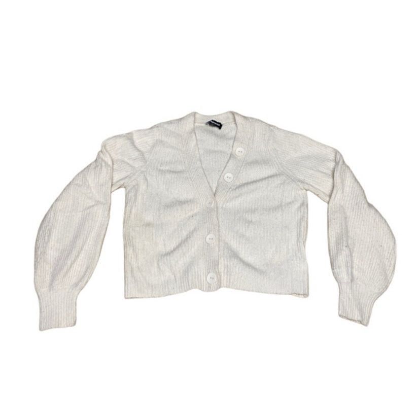 Express Minimalist White Ribbed Button-Up Cropped Cardigan Express S Size S / US 4 / IT 40 - 2 Thumbnail