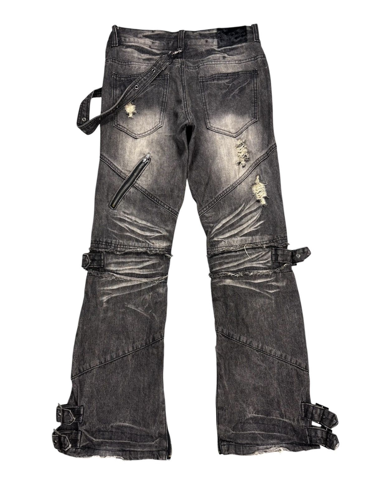 14th Addiction Black Boccaro Bondage Distressed Flared Jeans S0222 Size US 29 - 2 Thumbnail