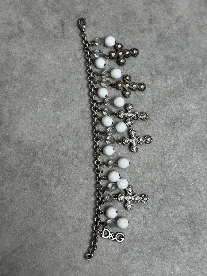 Dolce & Gabbana Dolce & Gabbana Silver Metal Pearl Cross Charm Bracelet Size ONE SIZE - 9 Thumbnail