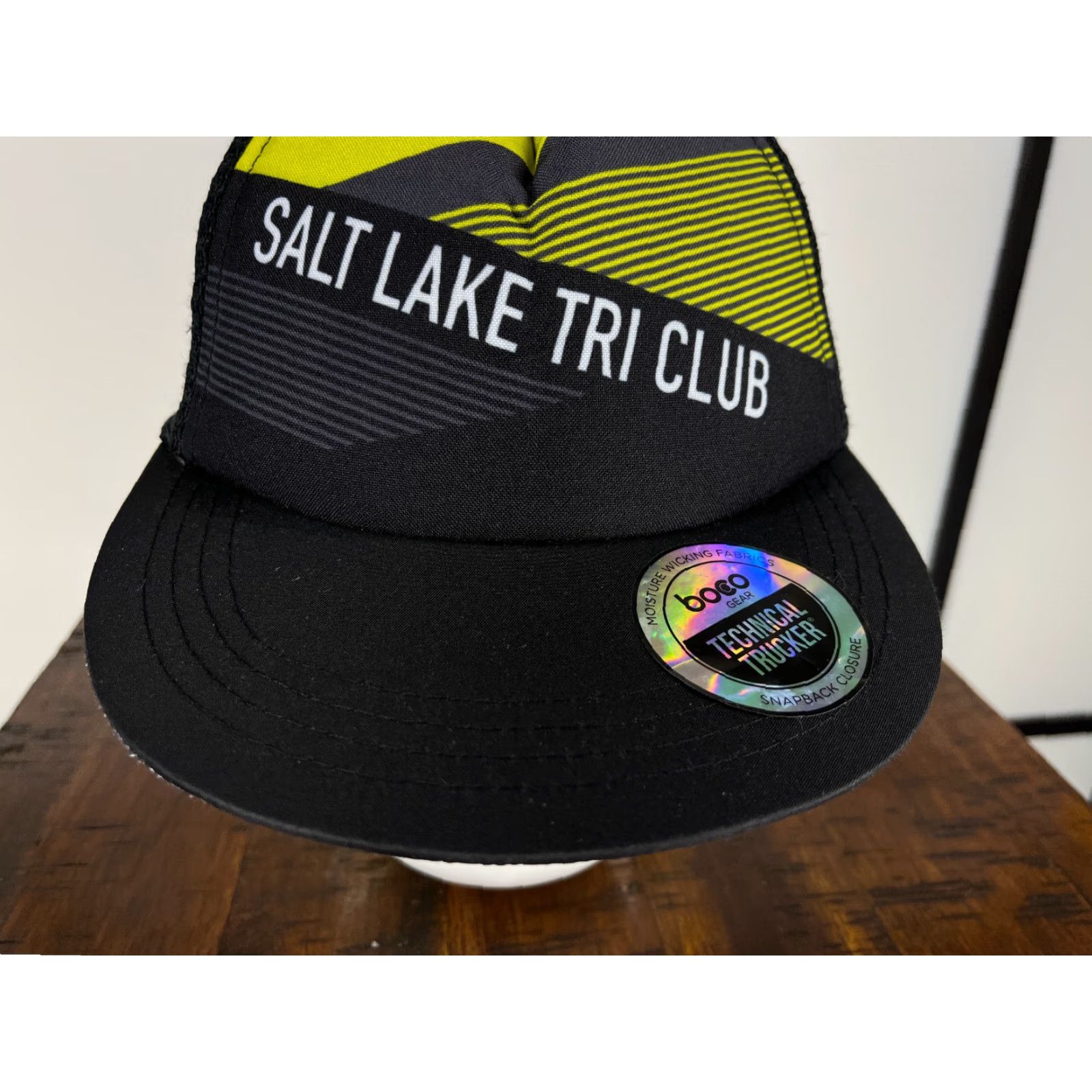 Vintage Boco Gear Hat Cap Trucker Adult One Size Black Poly Striped Pattern Hiking Triathlon Club Logo 90s Theme Men Mens Size ONE SIZE - 3 Thumbnail