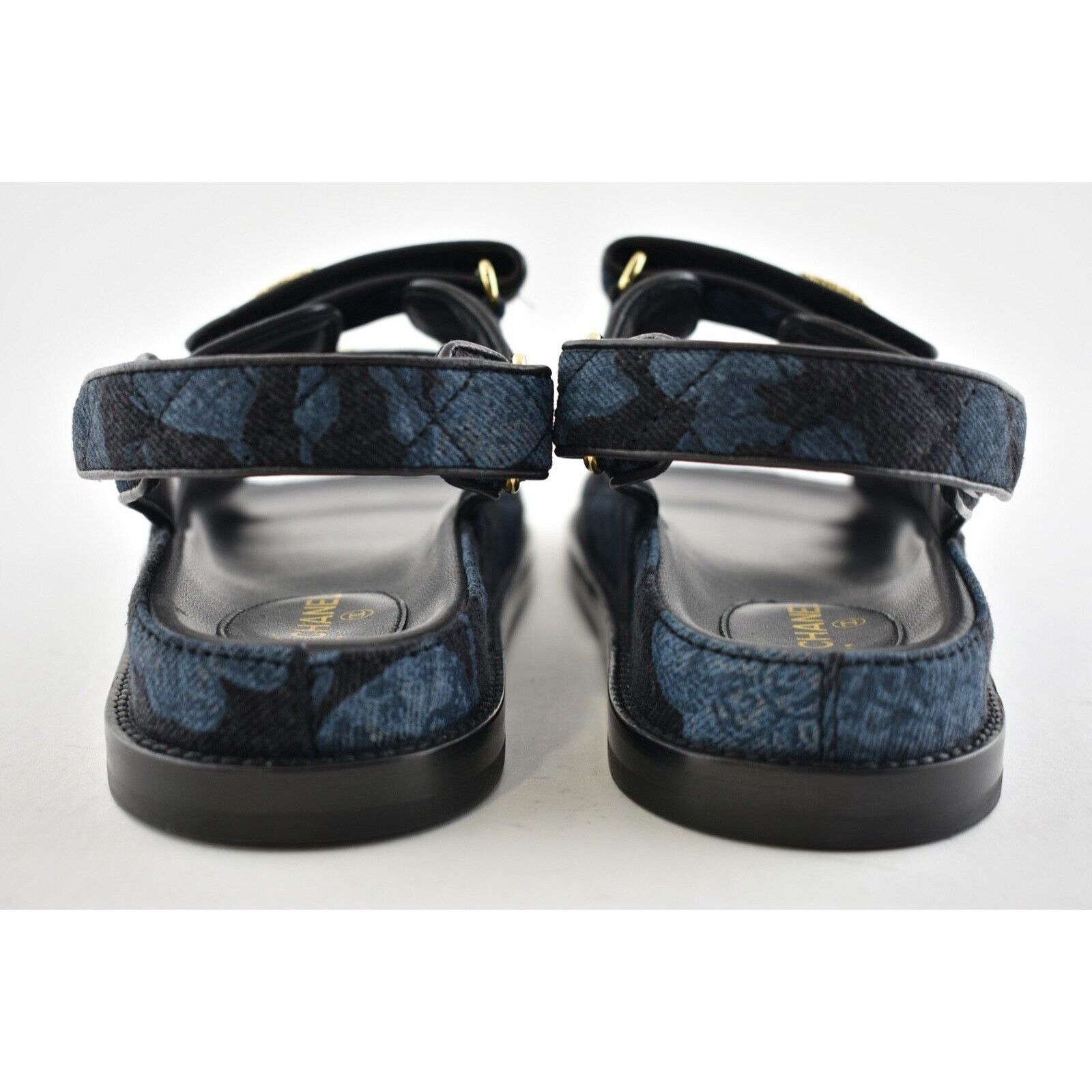 Chanel Chanel 21A Blue Black Grey Denim CC Logo Mule Slide Strap Size US 10 / IT 40 - 11 Thumbnail
