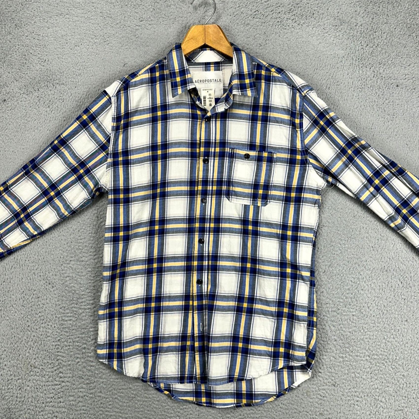 Aeropostale AeroPost Aeropost Adult Mens Button-Up Shirt Medium Blue Yellow Plaid Long Sleeve NEW Size US M / EU 48-50 / 2 - 3 Thumbnail