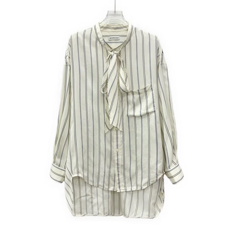 Balenciaga Balenciaga White Stripe Silk Bow Shirt Size US S / EU 44-46 / 1 - 1 Thumbnail