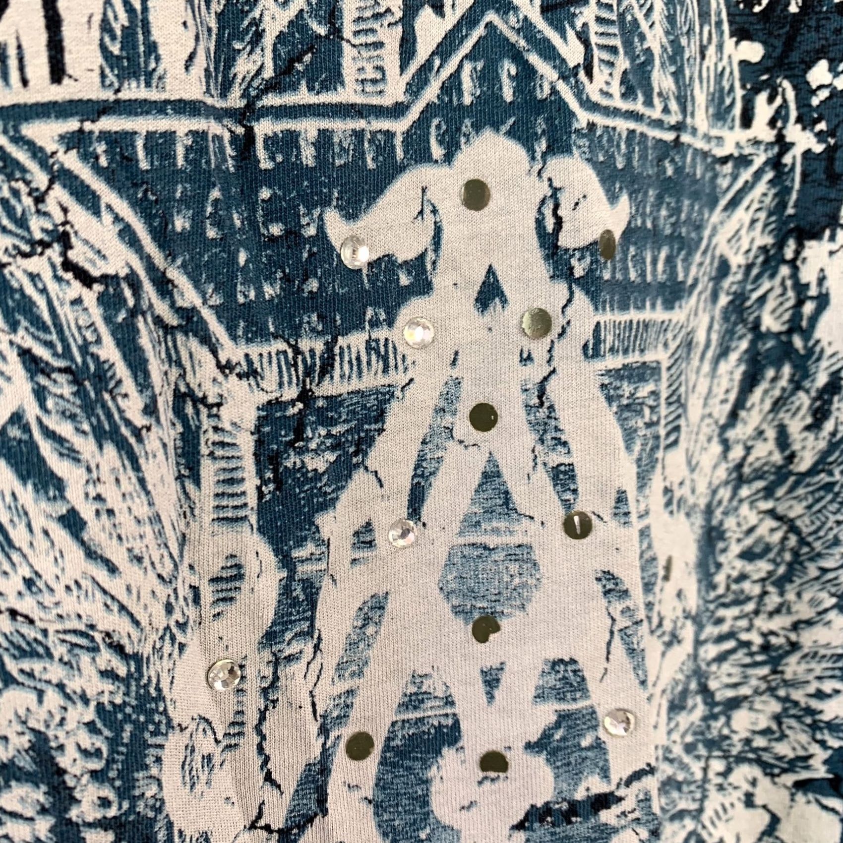 Affliction Archaic by Affliction T-Shirt Womens S Blue Black Crew Neck Graphic Print Rhinestone Studded Distressed Cap Sleeve 100 Cotton Casual Grunge Boho Size S / US 4 / IT 40 - 2 Thumbnail