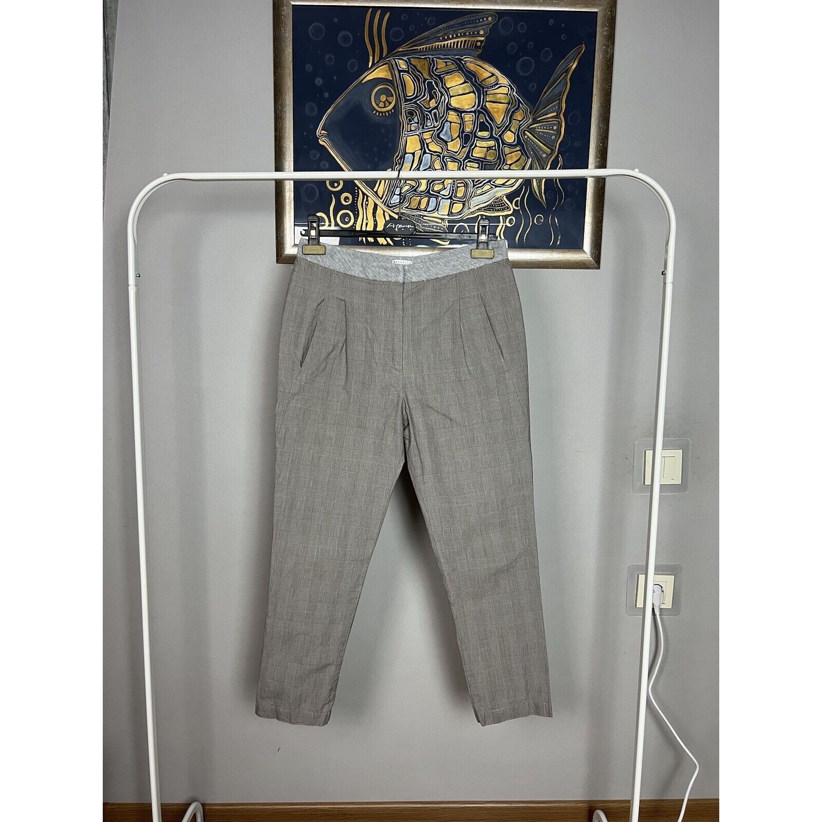 Brunello Cucinelli Brunello Cucinelli Women`s Gray Checked Straight Pants Size Size 27" / US 4 / IT 40 - 5 Thumbnail