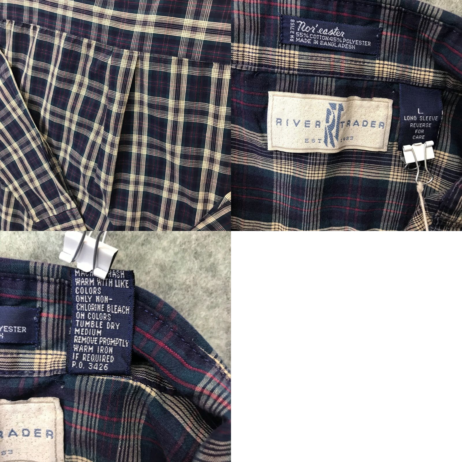 Vintage River Trader Shirt Mens Large Blue Grey Plaid Button-Up Long Sleeve Cap Down Collared Casual, All Seasons, Cotton Blend, Button Up Shirt Size US L / EU 52-54 / 3 - 8 Thumbnail