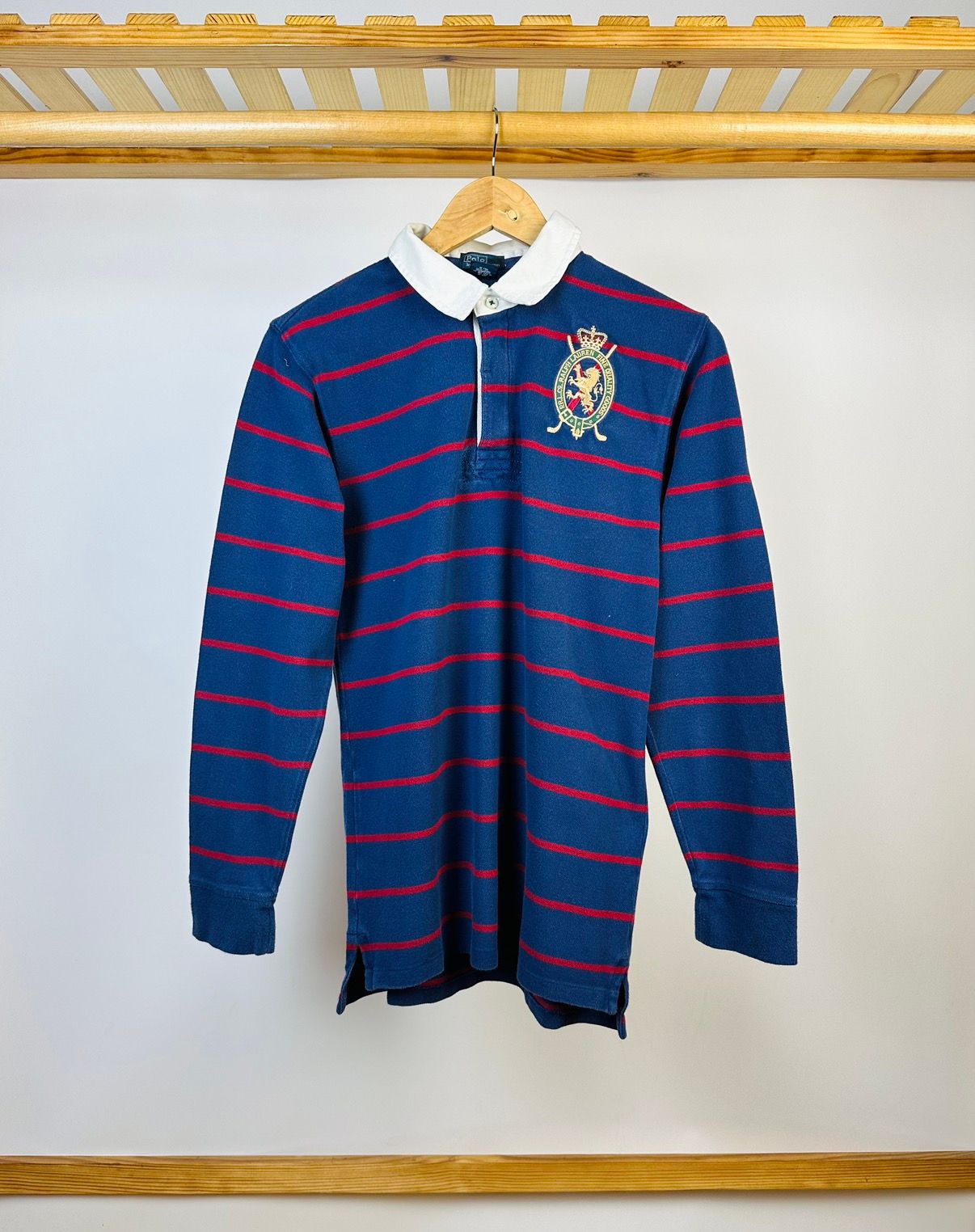 Pre-owned Polo Ralph Lauren X Ralph Lauren Vintage 90's Polo Ralph Laurent Rugby Long Sleeve Sweatshirt In Blue/red