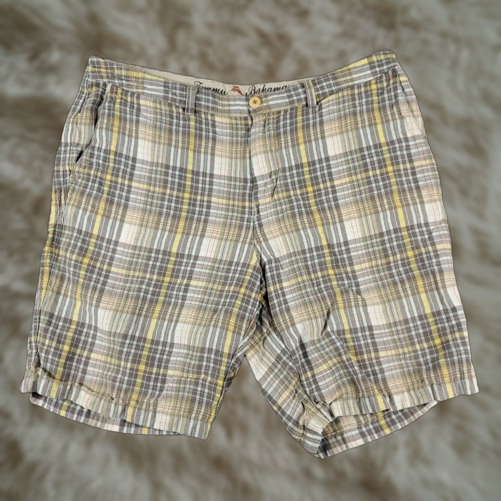 Tommy Bahama VINTAGE Tommy Bahama Shorts Men Size 36 Flat Front Chino Linen Plaid Brown Yellow Casual Size US 36 / EU 52 - 1 Thumbnail