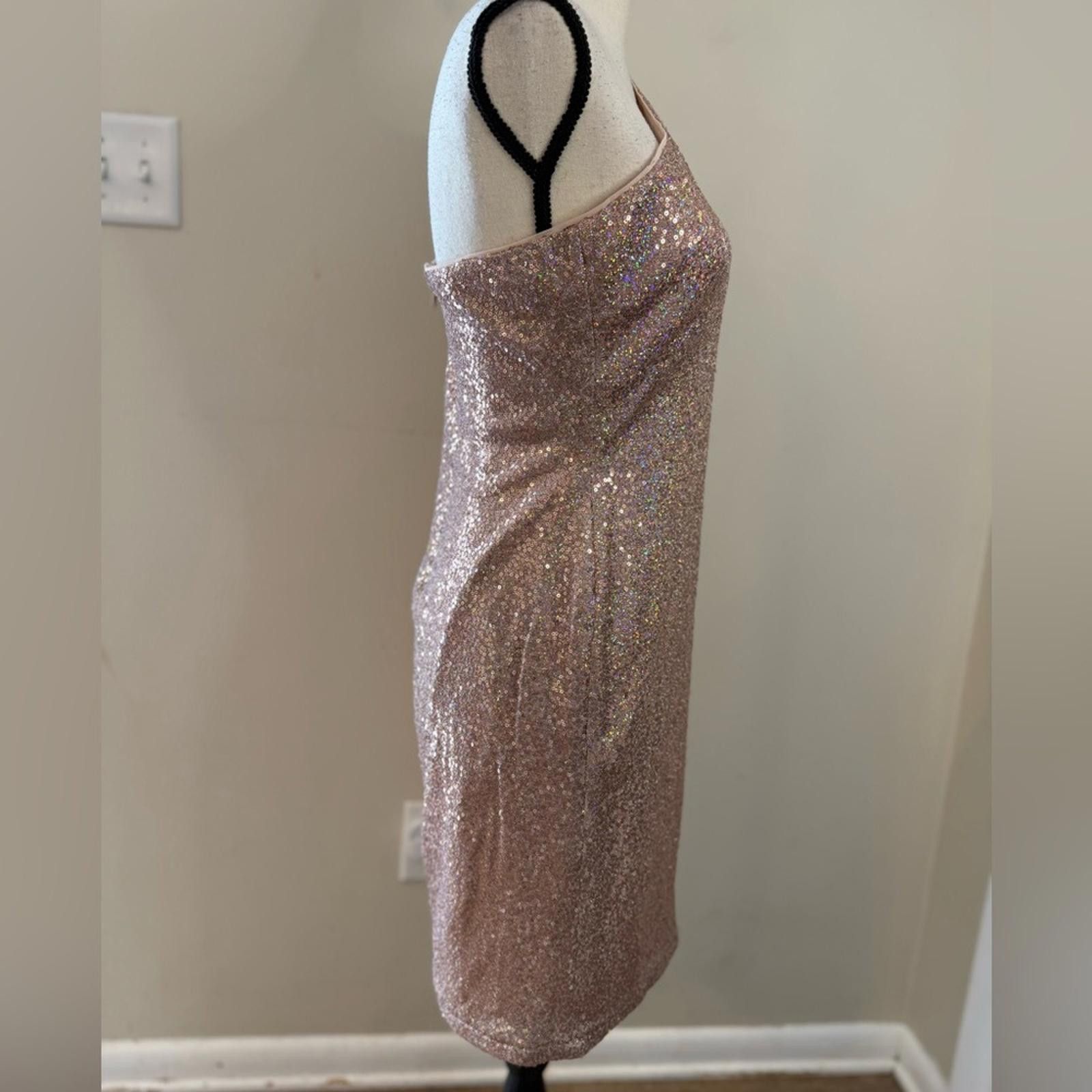 Other Aqua Formal gold pink sequined one shoulder midi dress SZ M Size M / US 6-8 / IT 42-44 - 2 Thumbnail