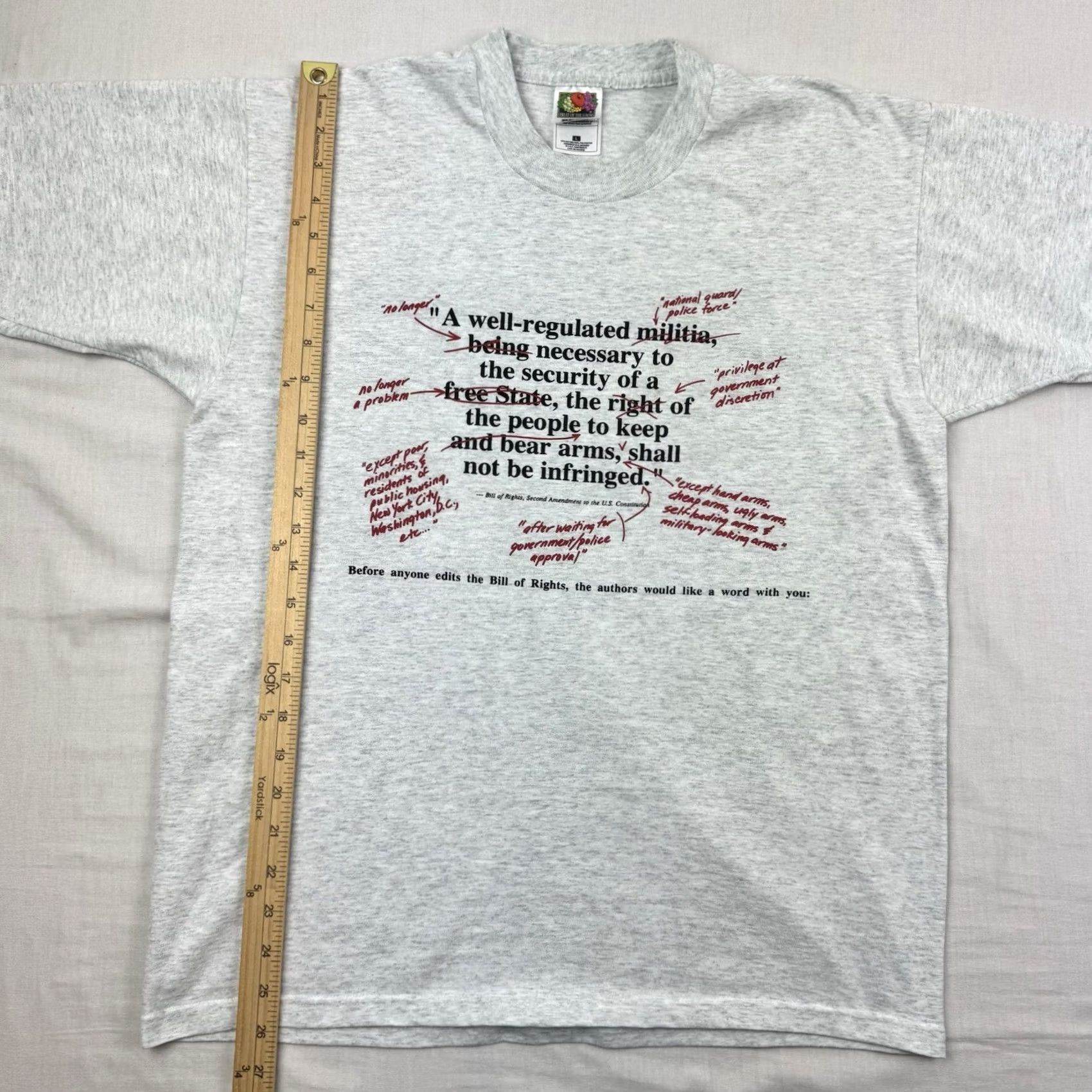 Fruit Of The Loom VINTAGE Bill Of Rights Second Amendment T Shirt Adult Large Gray Polyester, Cotton USA 90s Funny Patriotic Mens Brand: Fruit of the Loom Size US L / EU 52-54 / 3 - 5 Thumbnail