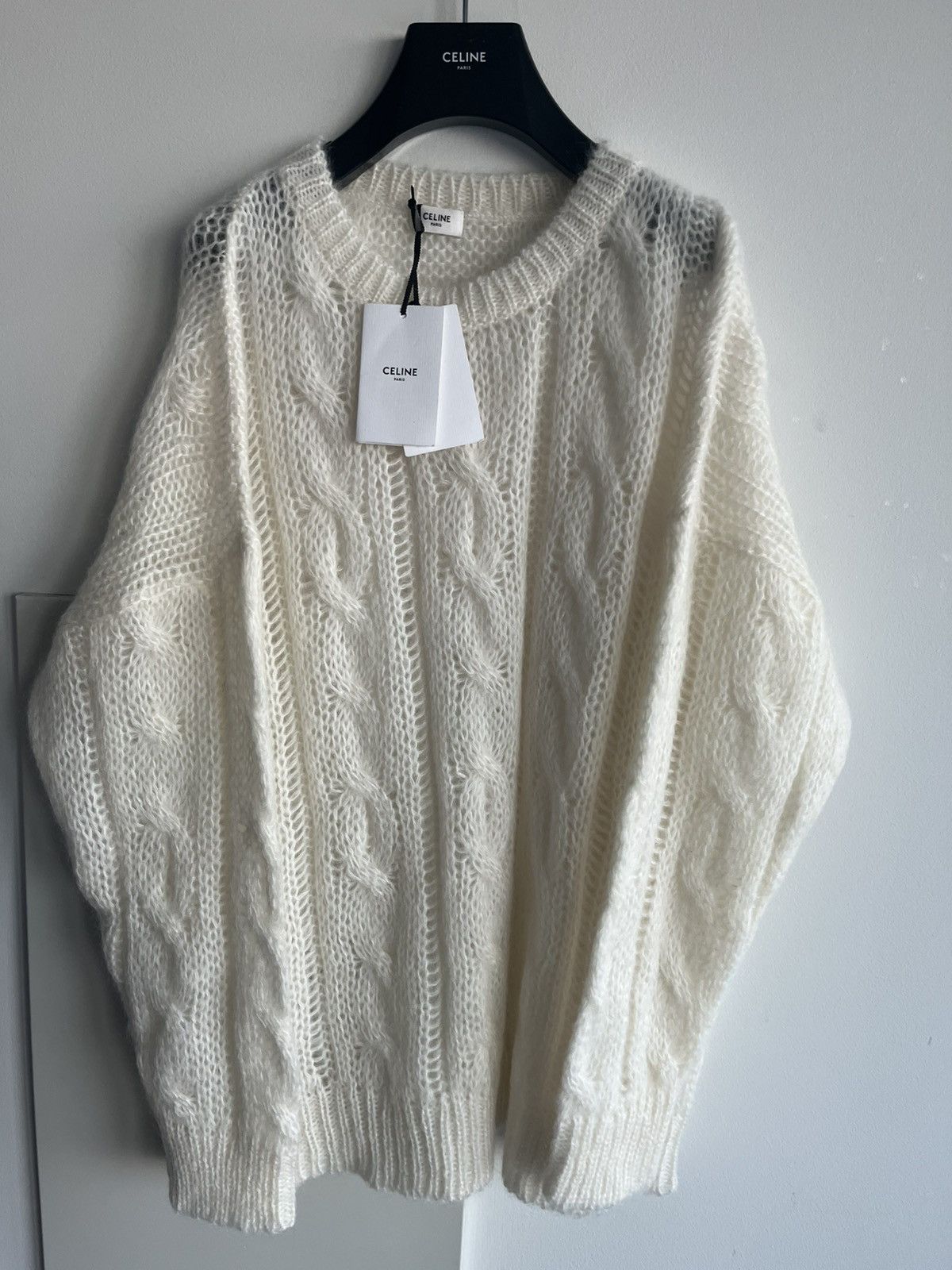 Celine × Hedi Slimane Brand New Super Runway Celine by Hedi Boxy Aran Sweater Size US XXL / EU 58 / 5 - 8 Thumbnail