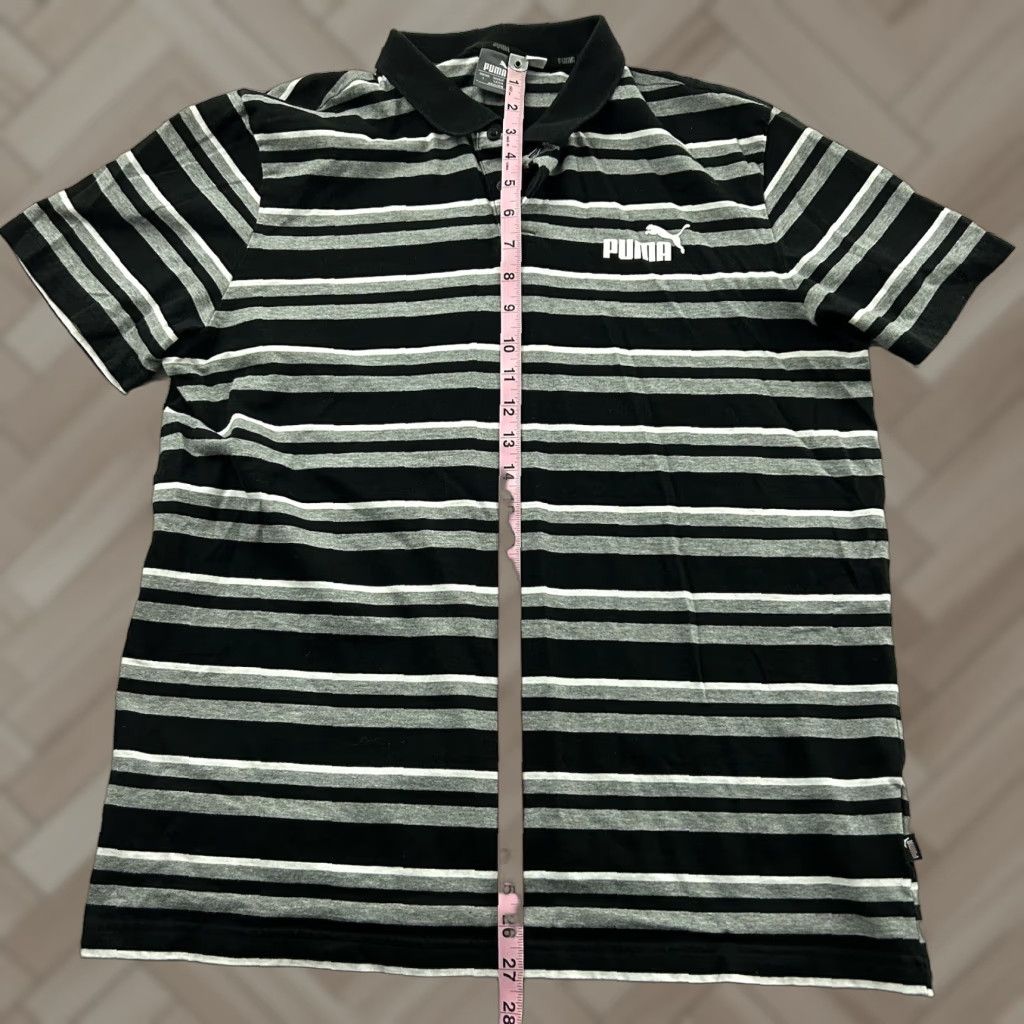 Puma PUMA Striped Short Sleeve Button Front Polo Shirt Men's L Black Gray Size US L / EU 52-54 / 3 - 1 Thumbnail