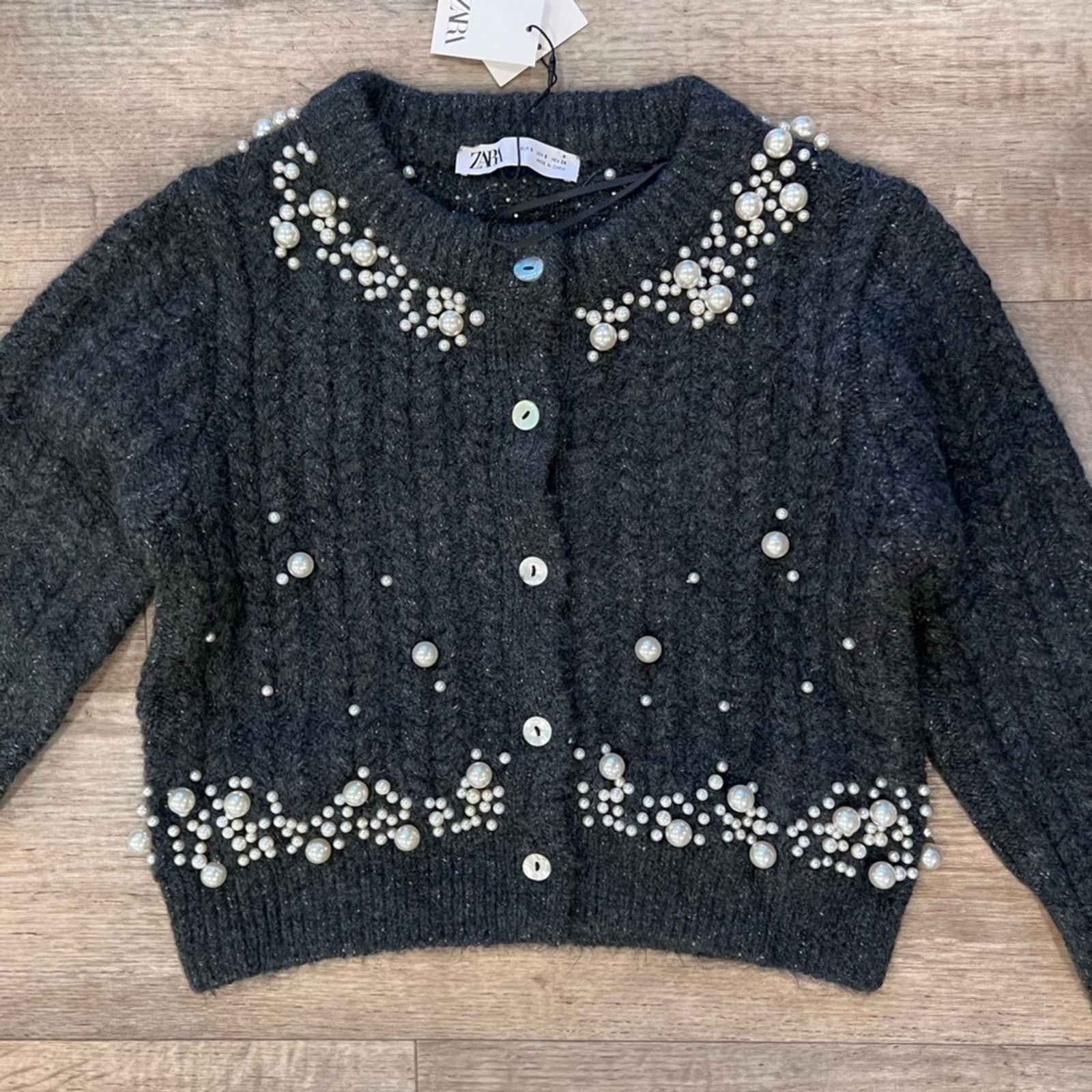 Zara ZARA Pearl Wool-Blend Cardigan Gray NWT L Size L / US 10 / IT 46 - 16 Thumbnail
