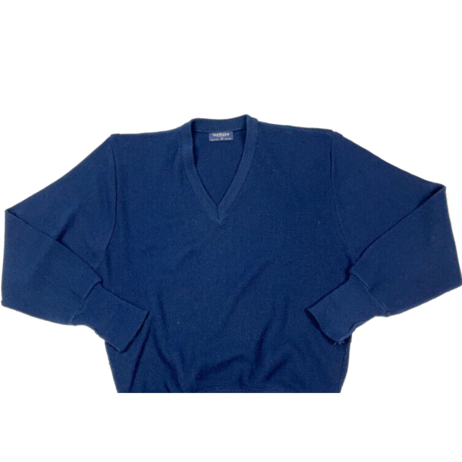 Van Heusen VTG 80s Van Heusen Blue V-Neck Sweater Adult Large USA Made Grandpa Style Size US L / EU 52-54 / 3 - 3 Thumbnail