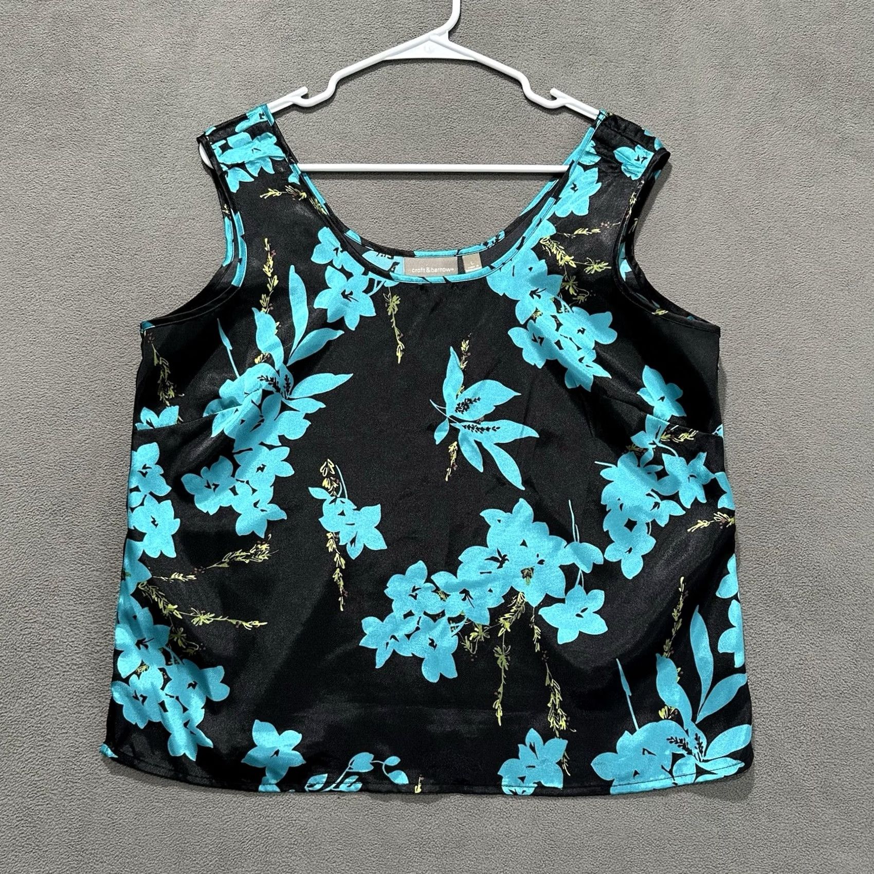 Croft & Barrow Croft & Barrow Tank Top Womens Large Black Floral Sleeveless Polyester Short Sleeves Tank Size L / US 10 / IT 46 - 2 Thumbnail