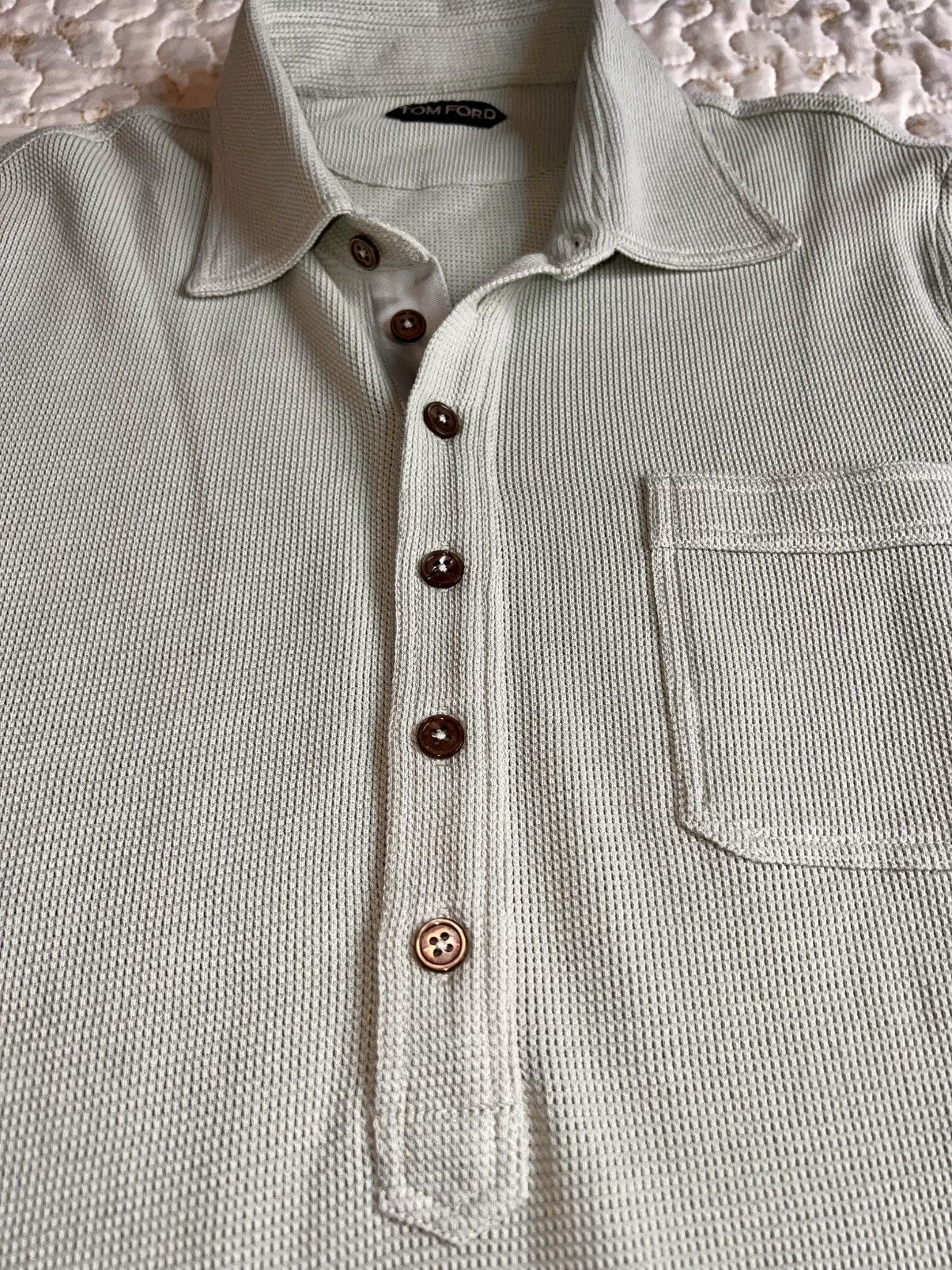 48 Tom Ford Polo Shirt light grey knit breath texture button