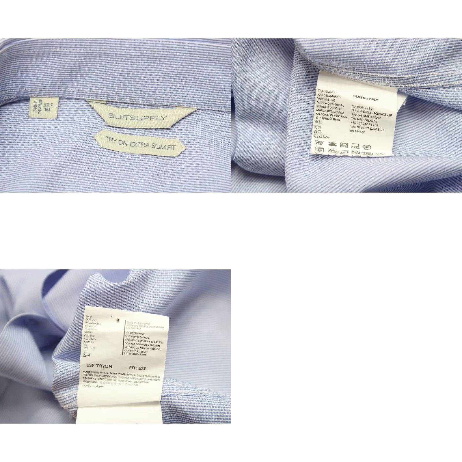 Suitsupply Suitsupply Dress Shirt Extra Slim Fit 41-7 / 16L Cutaway Collar Blue, Men's, Pinstripe, Button-Up, Formal, Business Size 42R - 8 Thumbnail