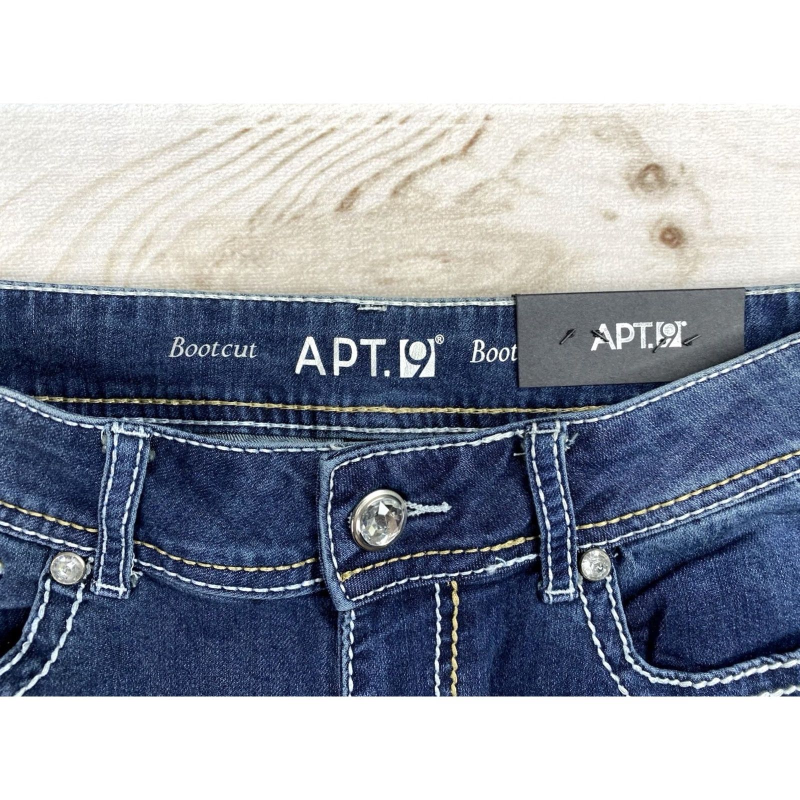 Apt. 9 Apt 9 Bootcut Jeans Sz 8 Dark Blue Denim Embellished Back Flap Pockets NWT Size 29" - 5 Thumbnail