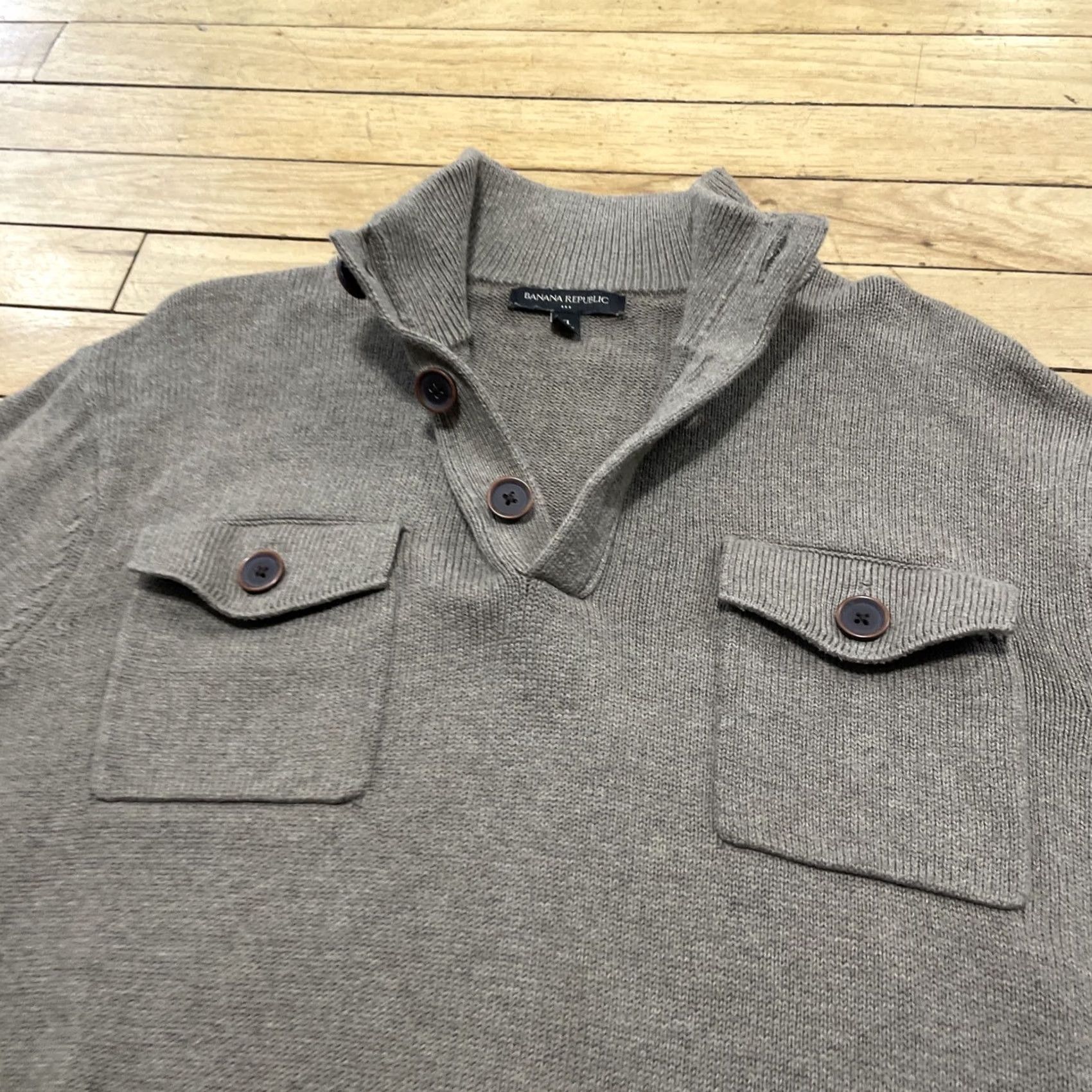 Banana Republic Banana Republic Sweater Men XL Military Henley Gray Brown Chunky-Knit Pullover Shirt Casual Size US XL / EU 56 / 4 - 5 Thumbnail