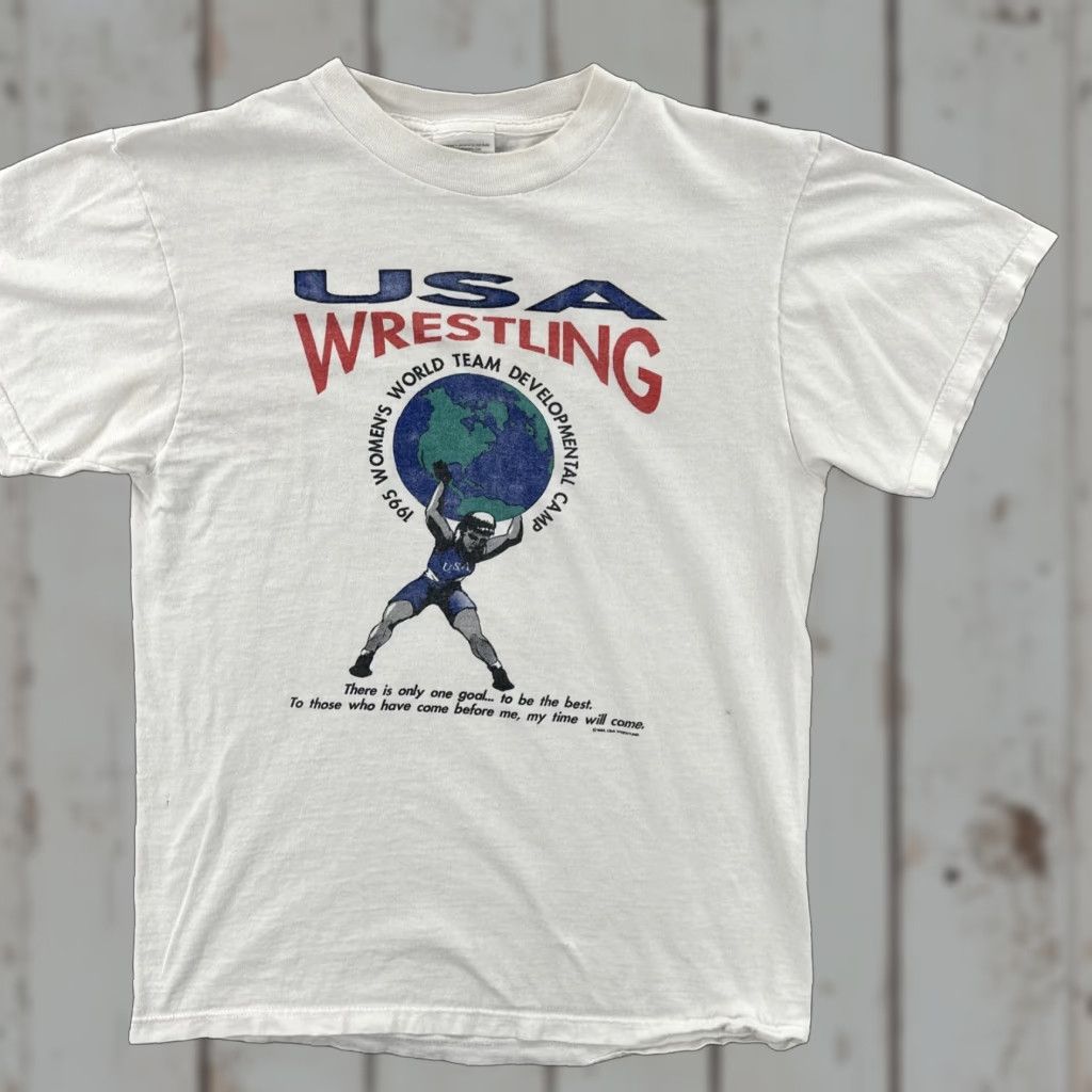 Tultex VINTAGE Tultex Mens M White Shirt USA 90s Graphic Print T-Shirt Womens Wrestling Camp Size M / US 6-8 / IT 42-44 - 1 Thumbnail