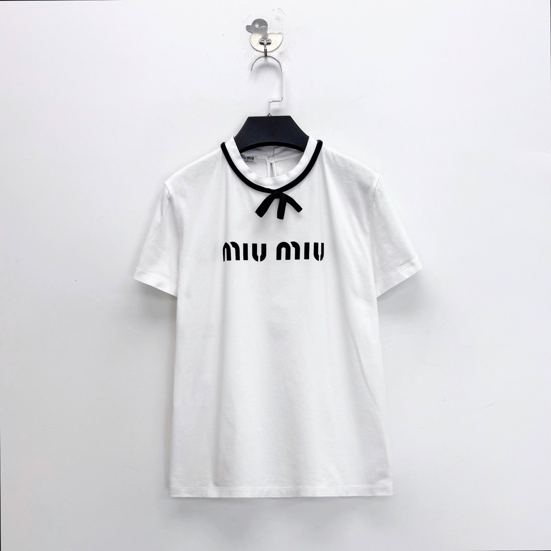 Miu Miu Miu Miu White Bow Logo Short-Sleeve Top Size XS / US 0-2 / IT 36-38 - 1 Thumbnail