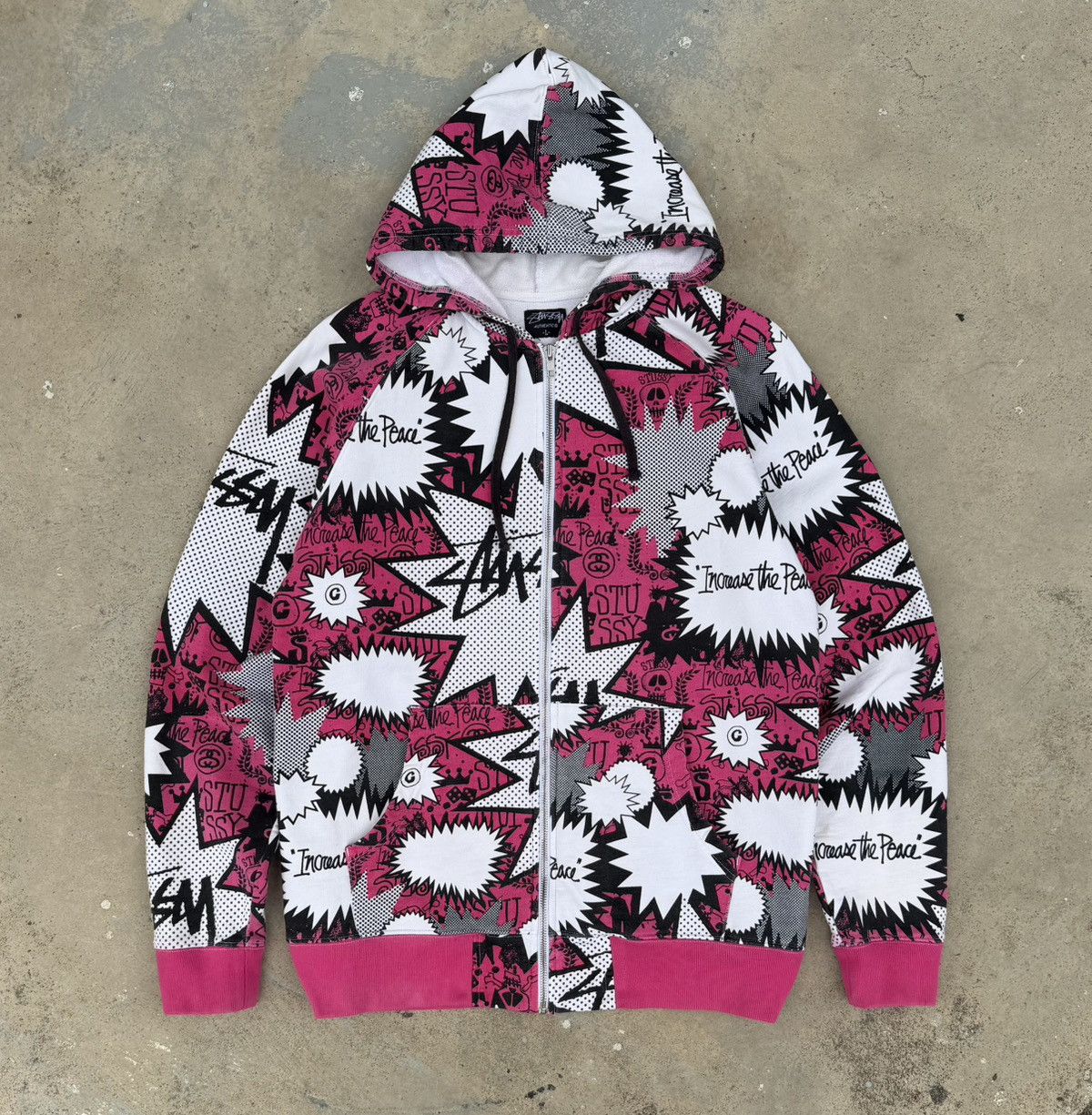 Stussy Stüssy Zip Hoodie All Over Print Pink Graphic Streetwear Size US L / EU 52-54 / 3 - 13 Thumbnail