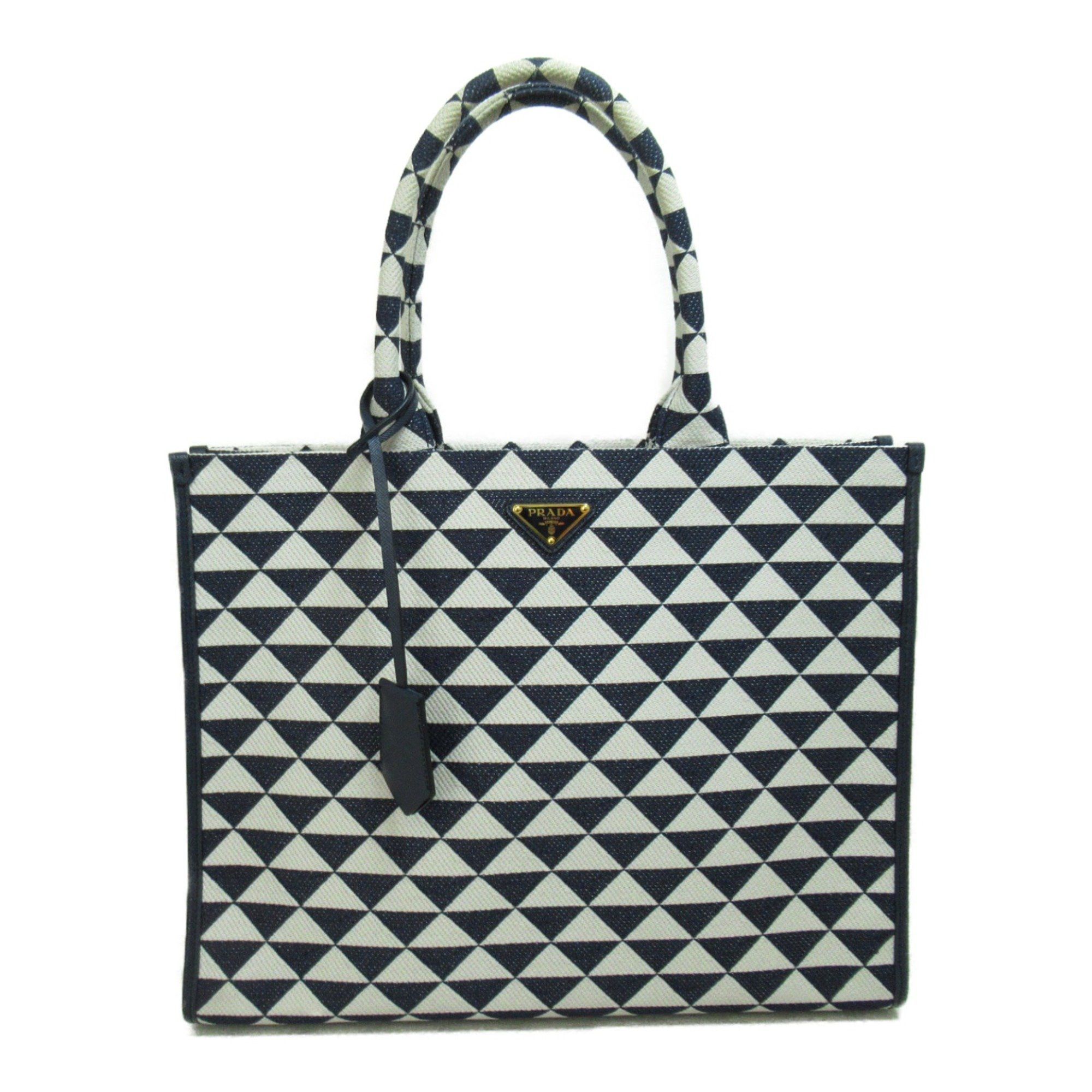 image of Prada Symbol Embroidered Leafa Brique Tote Bag Blue White Fa Brique, Women's