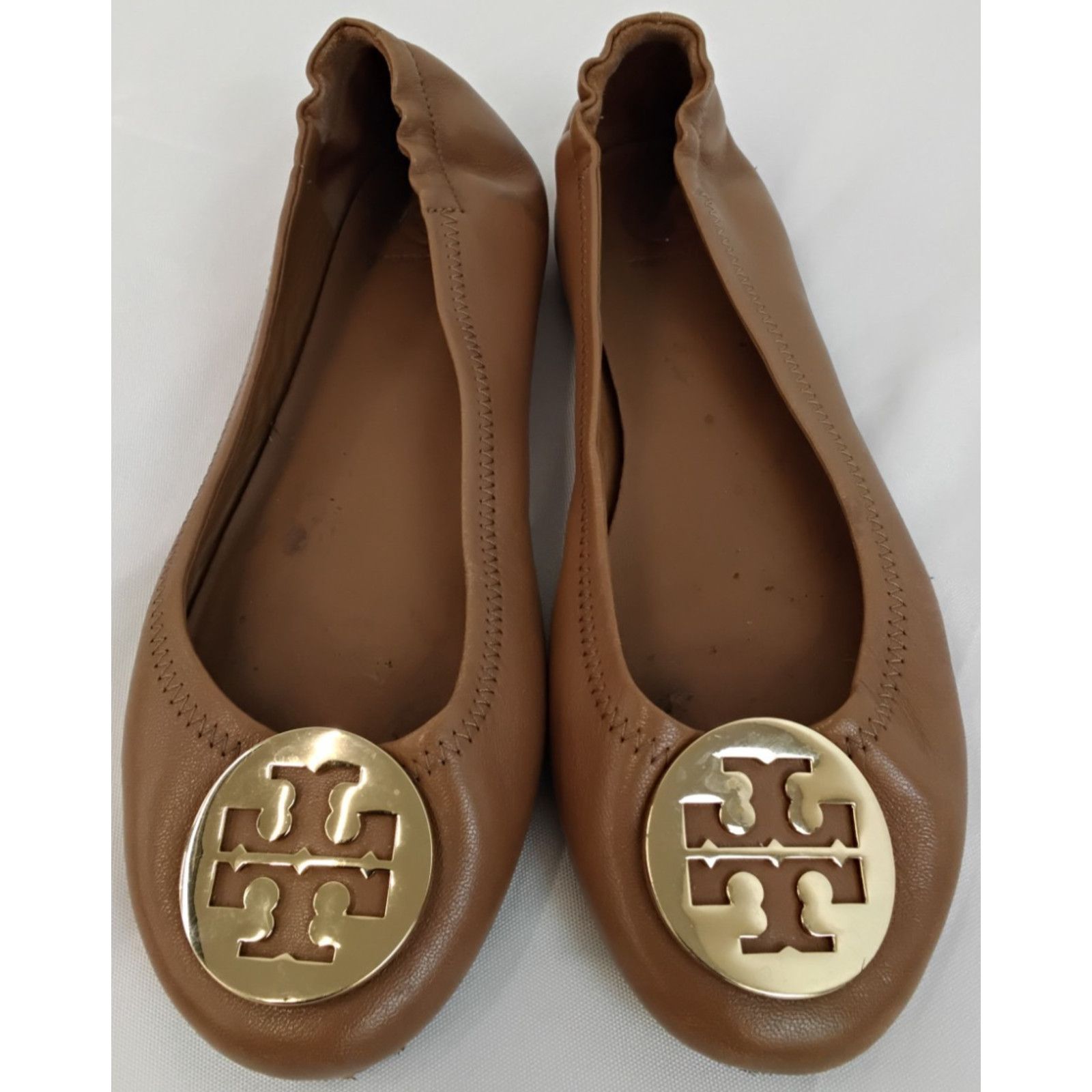 Tory Burch Tory Burch Reva Ballet Flats Women's 7 Brown Leather w/ Gold Size US 7 / IT 37 - 2 Thumbnail