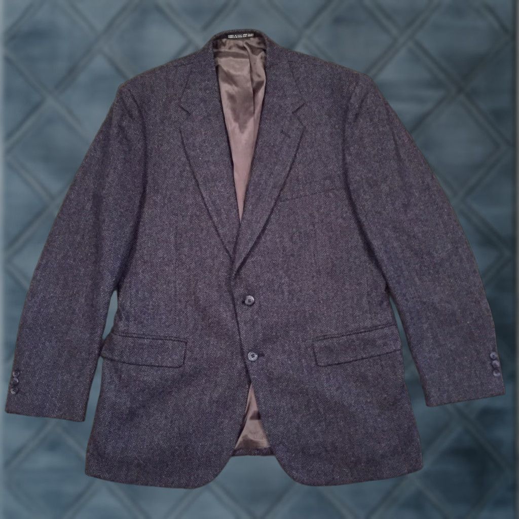 Vintage TownCraft Blazer Mens Size 44 Long Blue Herringbone Wool Two Button Single Vent Jacket Coat Notch Lapel Regular 2 Piece Vintage No Mens Size 44R - 1 Thumbnail