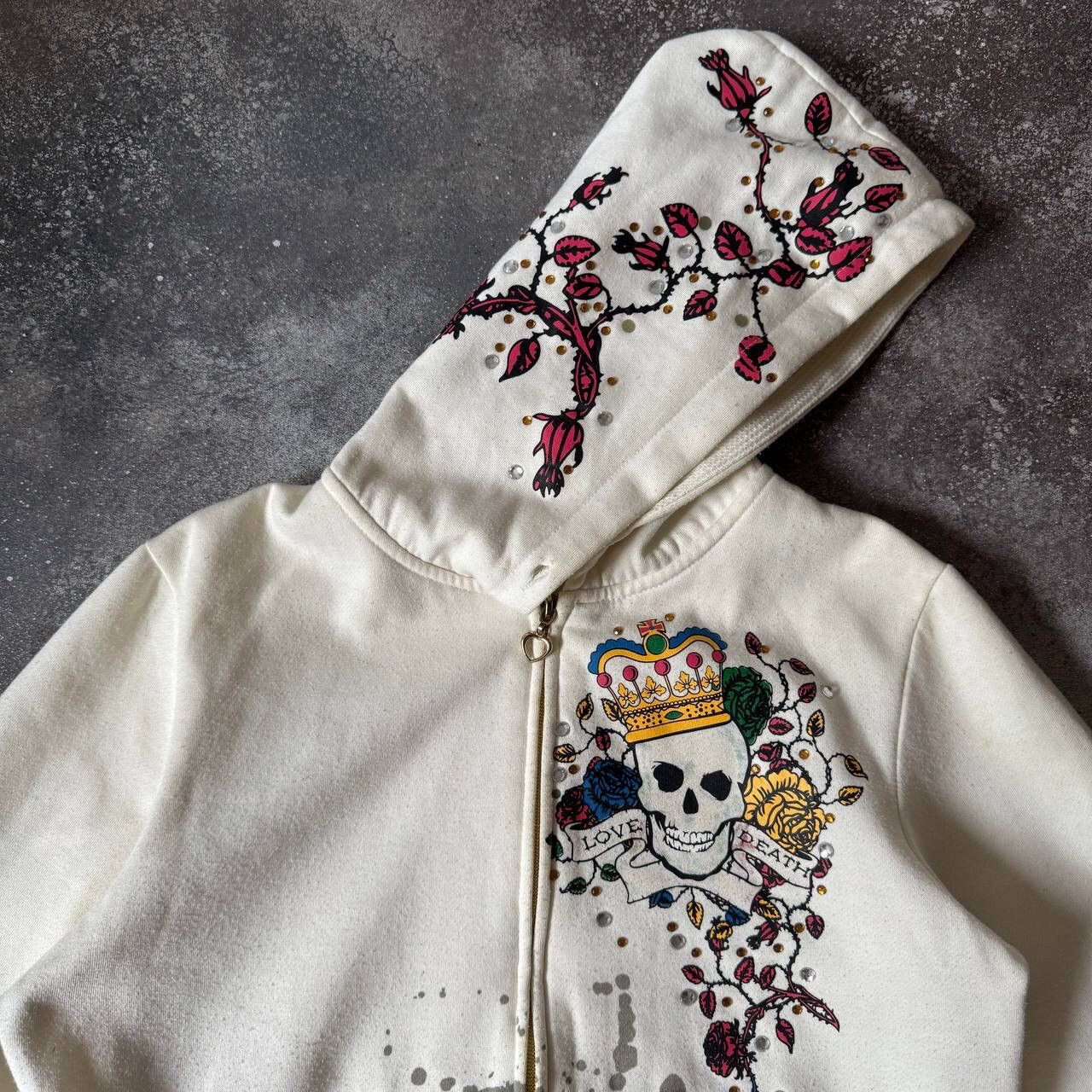 Hysteric Glamour × Japanese Brand × Vintage Y2K Rhinestones Tattoo Printed Zip Hoodie (Ed Hardy Style) Size XL / US 12-14 / IT 48-50 - 3 Thumbnail