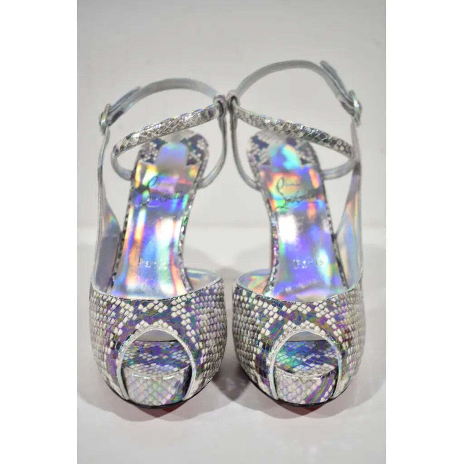 Christian Louboutin Jenlove Alta 120 Grey Snakeskin Platform Sandal Heel Pump 38 Size US 8 / IT 38 - 5 Thumbnail