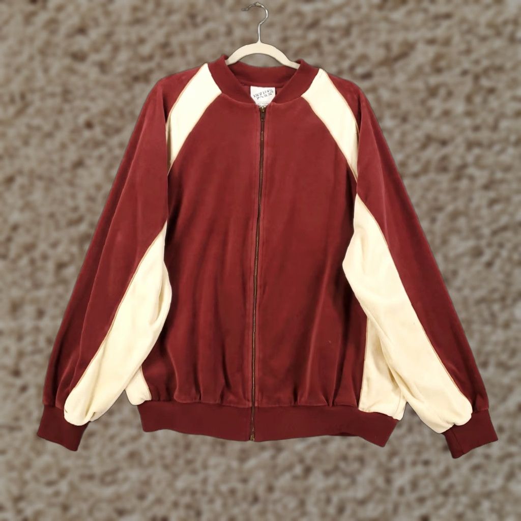 Vintage Vintage Irvine Park Velour Track Jacket Mens XL Red Ivory Full Zip Long Sleeve Size US XL / EU 56 / 4 - 1 Thumbnail