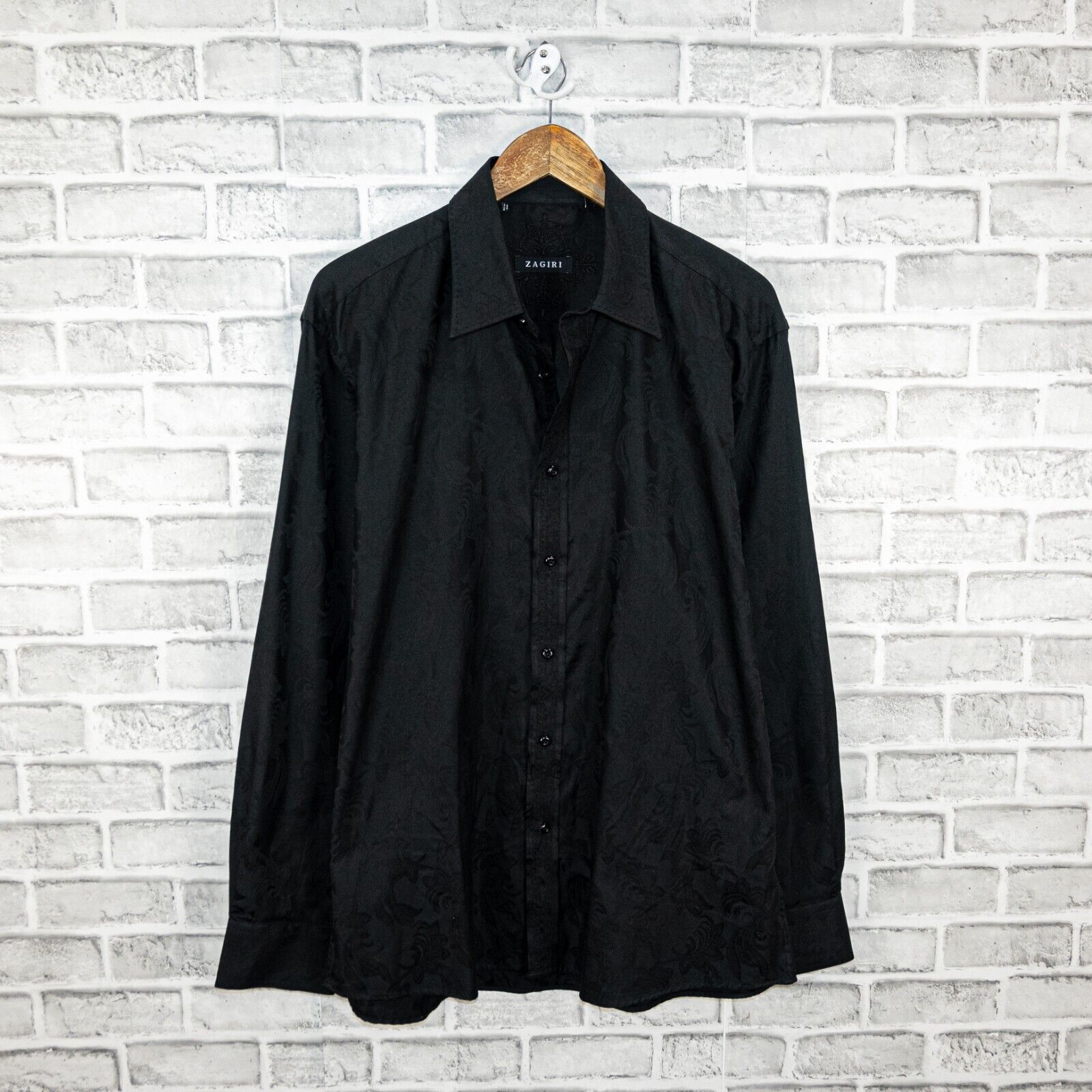 ZAGIRI ZAGIRI Men's Black Floral jacquard Button down Shirt Size US XL / EU 56 / 4 - 1 Thumbnail