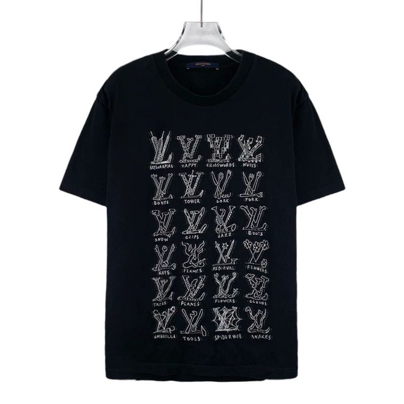 Louis Vuitton Louis Vuitton Black logo monogram embroidered cotton crewn Size US M / EU 48-50 / 2 - 1 Thumbnail