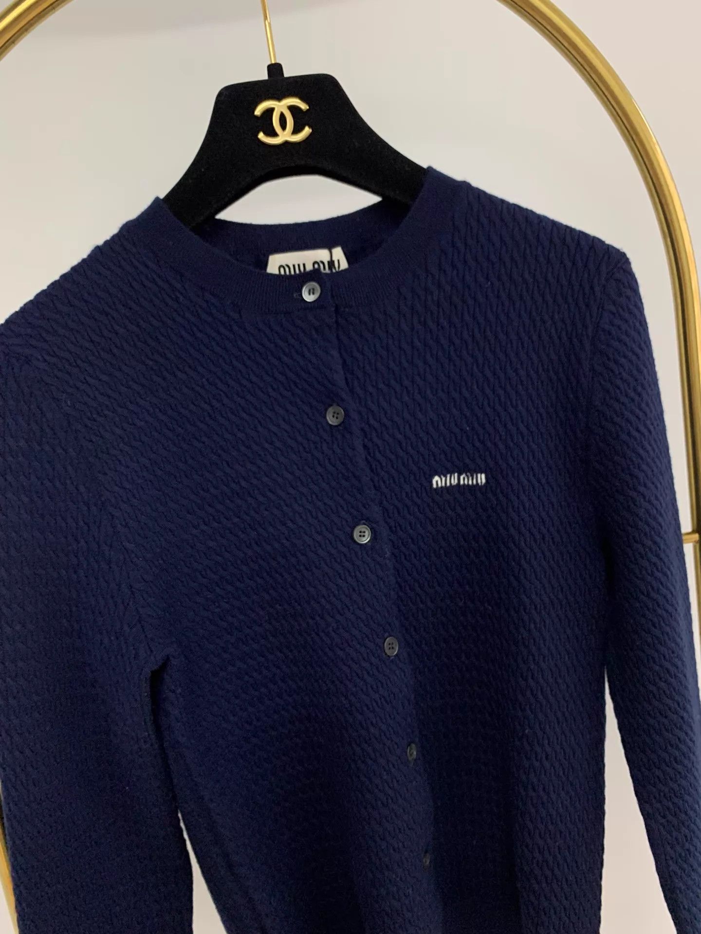 Miu Miu MIU MIU Navy Cable Knit Cashmere Silk Cardigan 40 Size S / US 4 / IT 40 - 3 Thumbnail